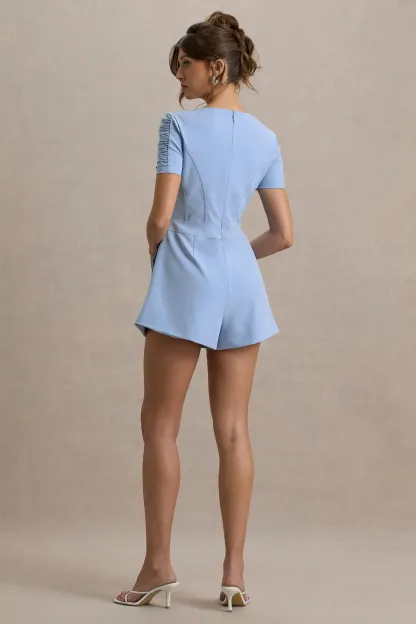 Light Blue Linen Short-Sleeve Playsuit