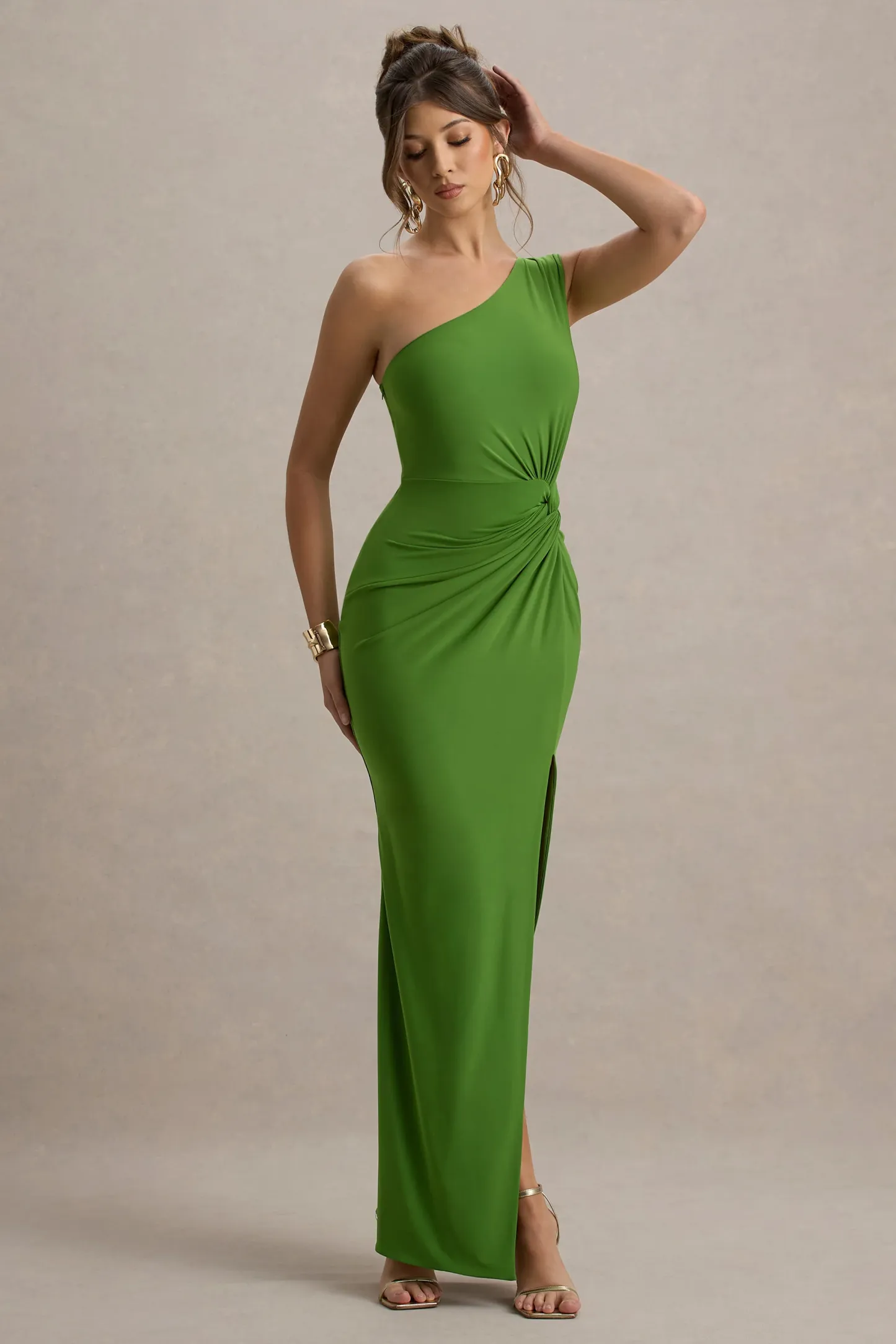 Green Asymmetric Wrap Maxi Dress