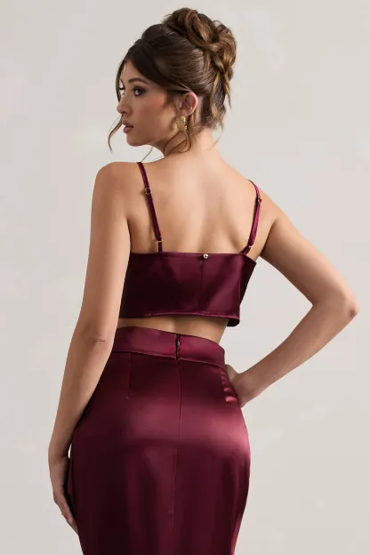 Plum Satin Cami Crop Top