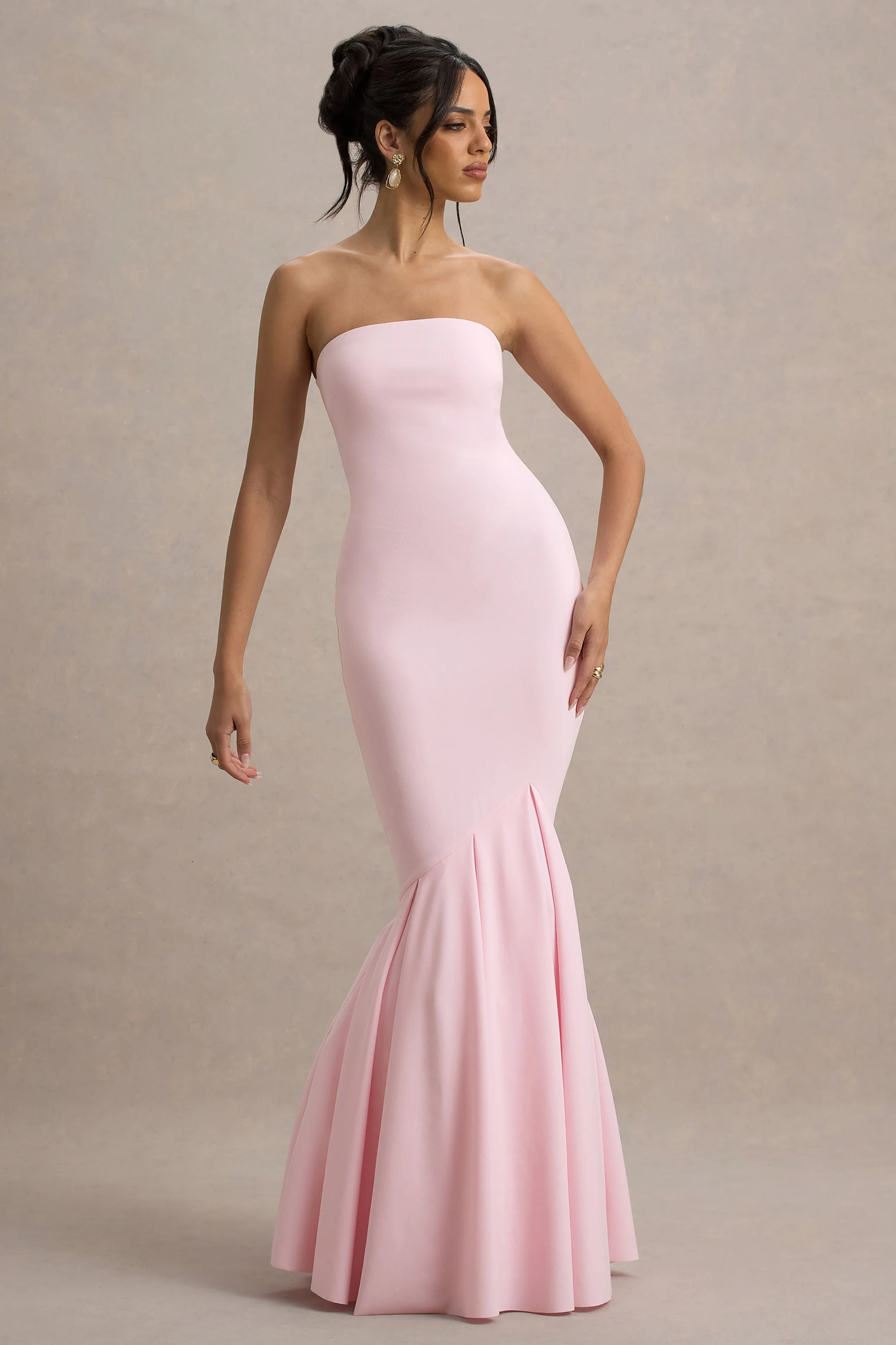 Pink Bandeau Fishtail Maxi Dress