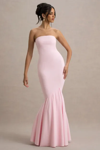 Pink Bandeau Fishtail Maxi Dress