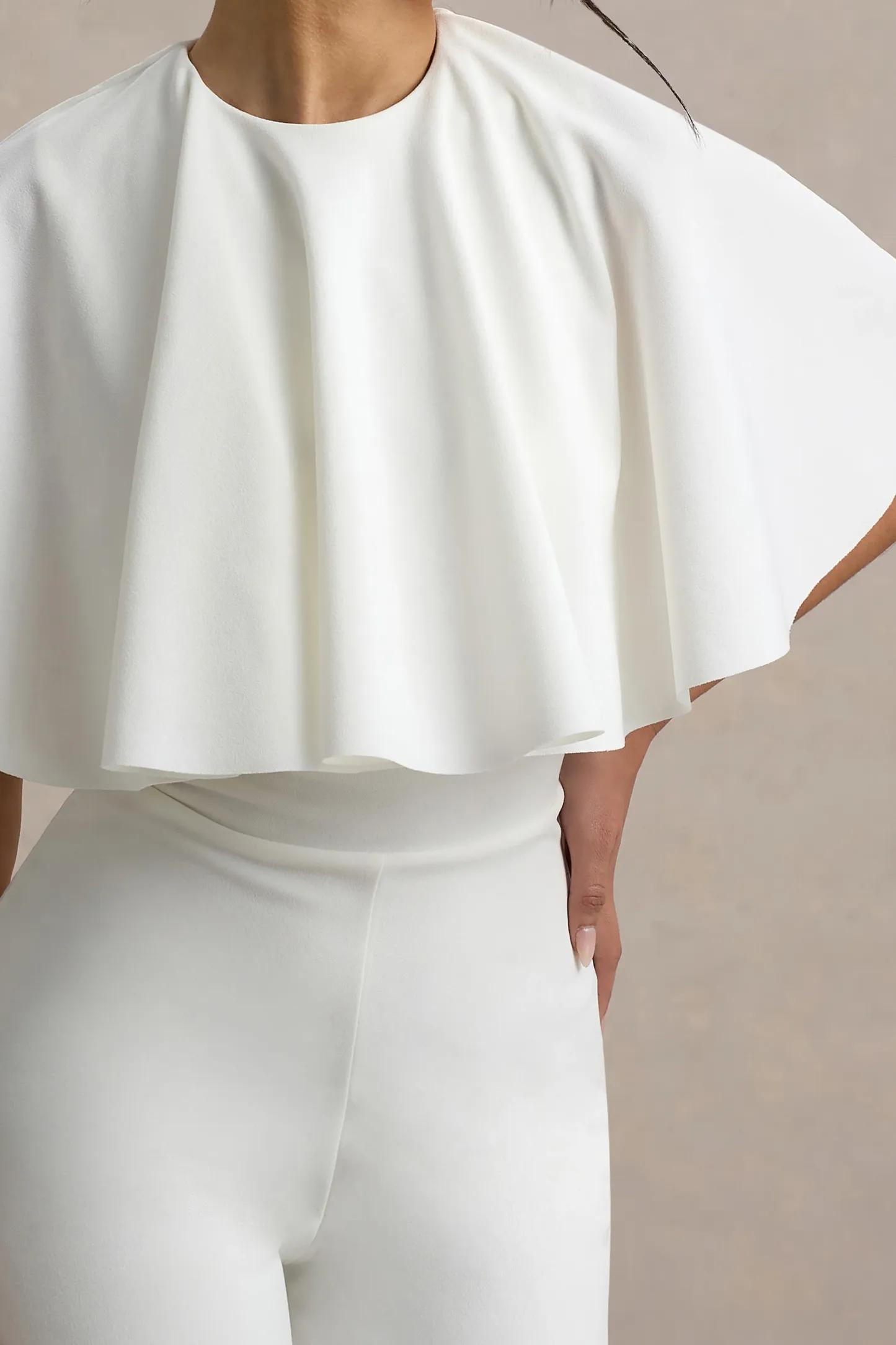 White Straight-Leg Jumpsuit With Cape