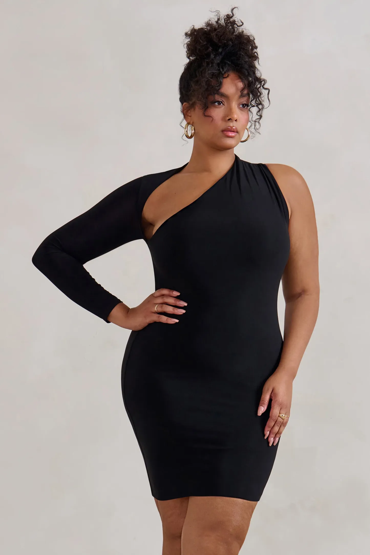 Black One Shoulder Bodycon Mini Dress