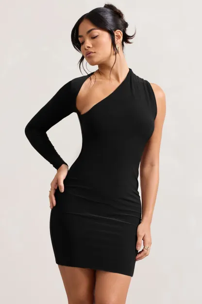 Black One Shoulder Bodycon Mini Dress