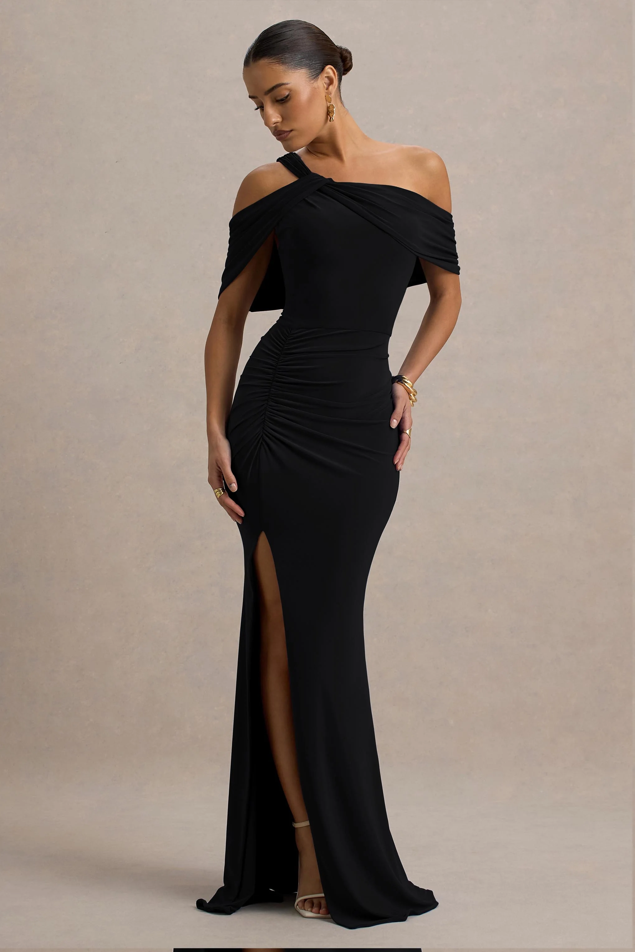 Black Asymmetric Maxi Dress With Split