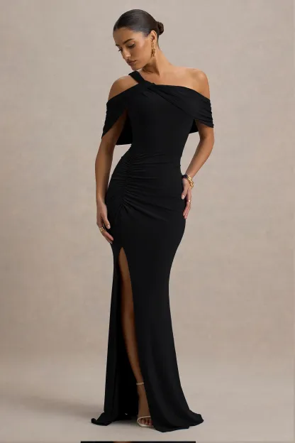 Black Asymmetric Maxi Dress With Split