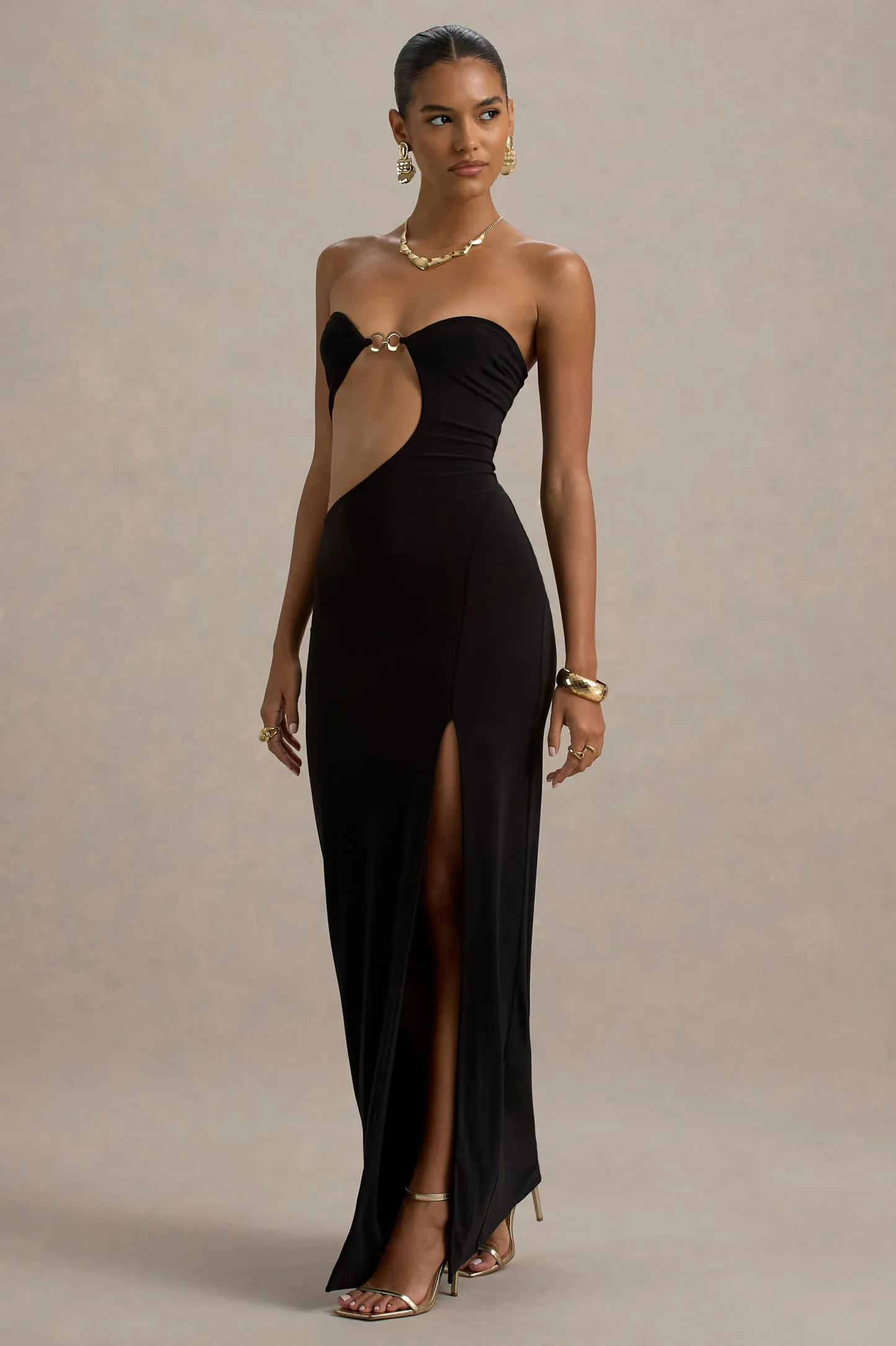 Black Sweetheart Cut-Out Maxi Dress With Split