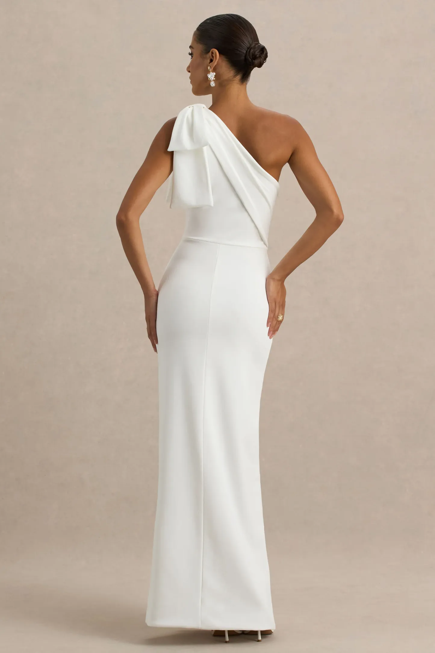 White One-Shoulder Bow Maxi Dress