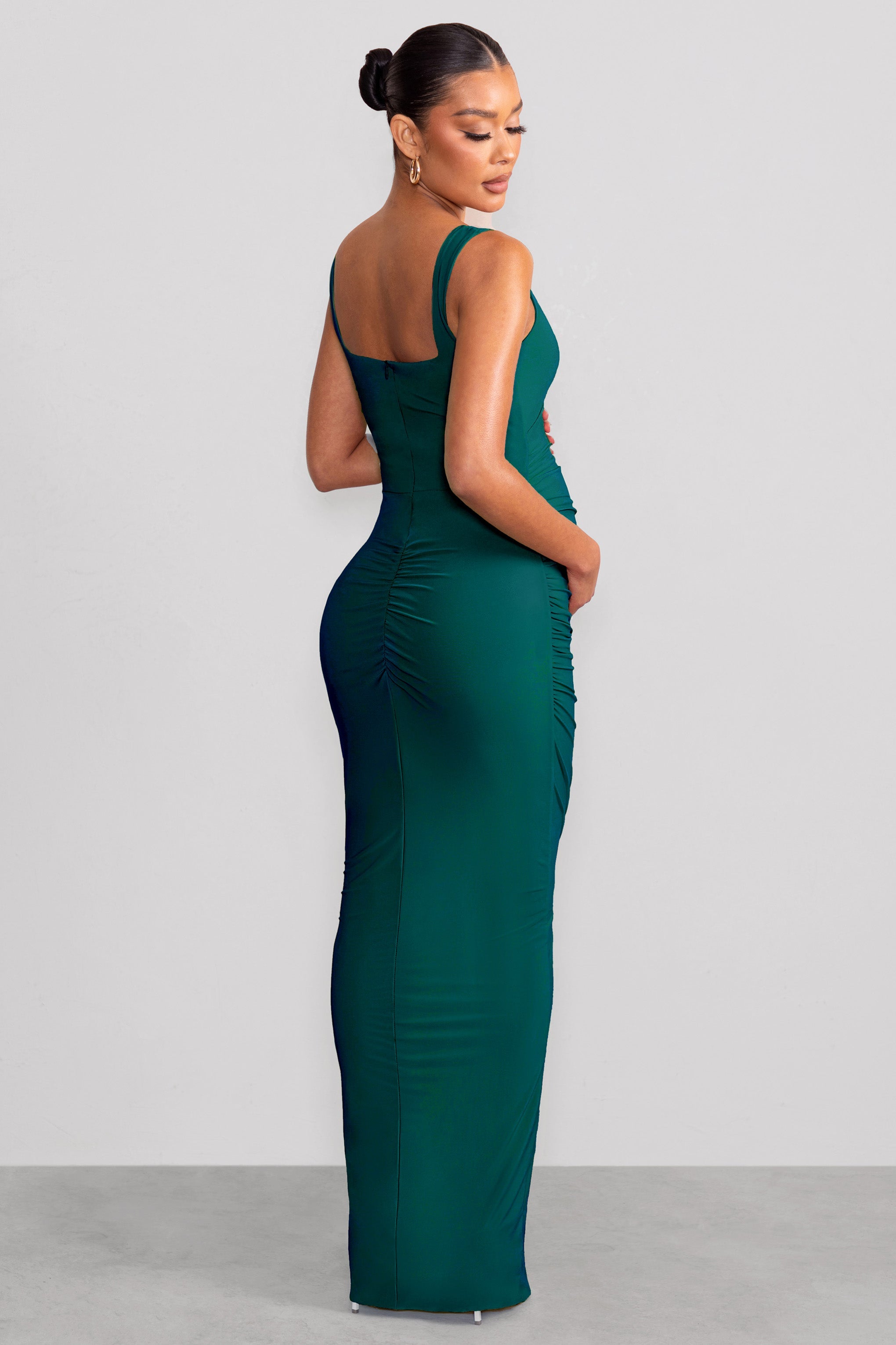 Avril Bottle Green Square Neck Maternity Maxi Dress with Split