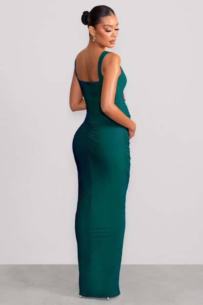 Avril Bottle Green Square Neck Maternity Maxi Dress with Split