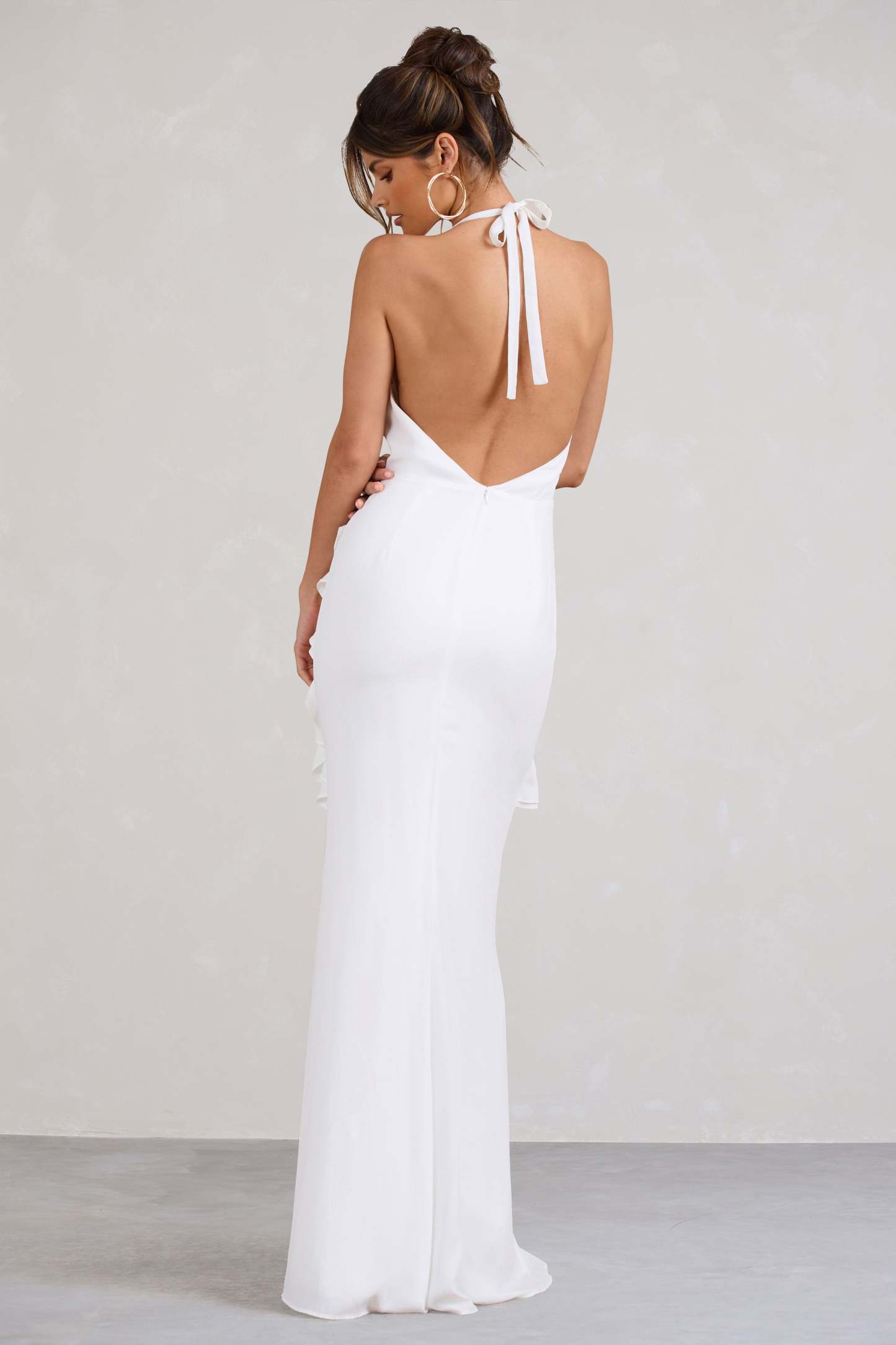 Morning White Halter-Neck Split Maxi Dress-Babyboo Dress Store. All Rights Reserved.