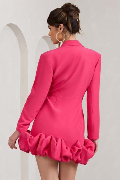 Cloud Catching Hot Pink Tailored Blazer Mini Dress With Ruffled Hem-Babyboo Dress Store. All Rights Reserved.