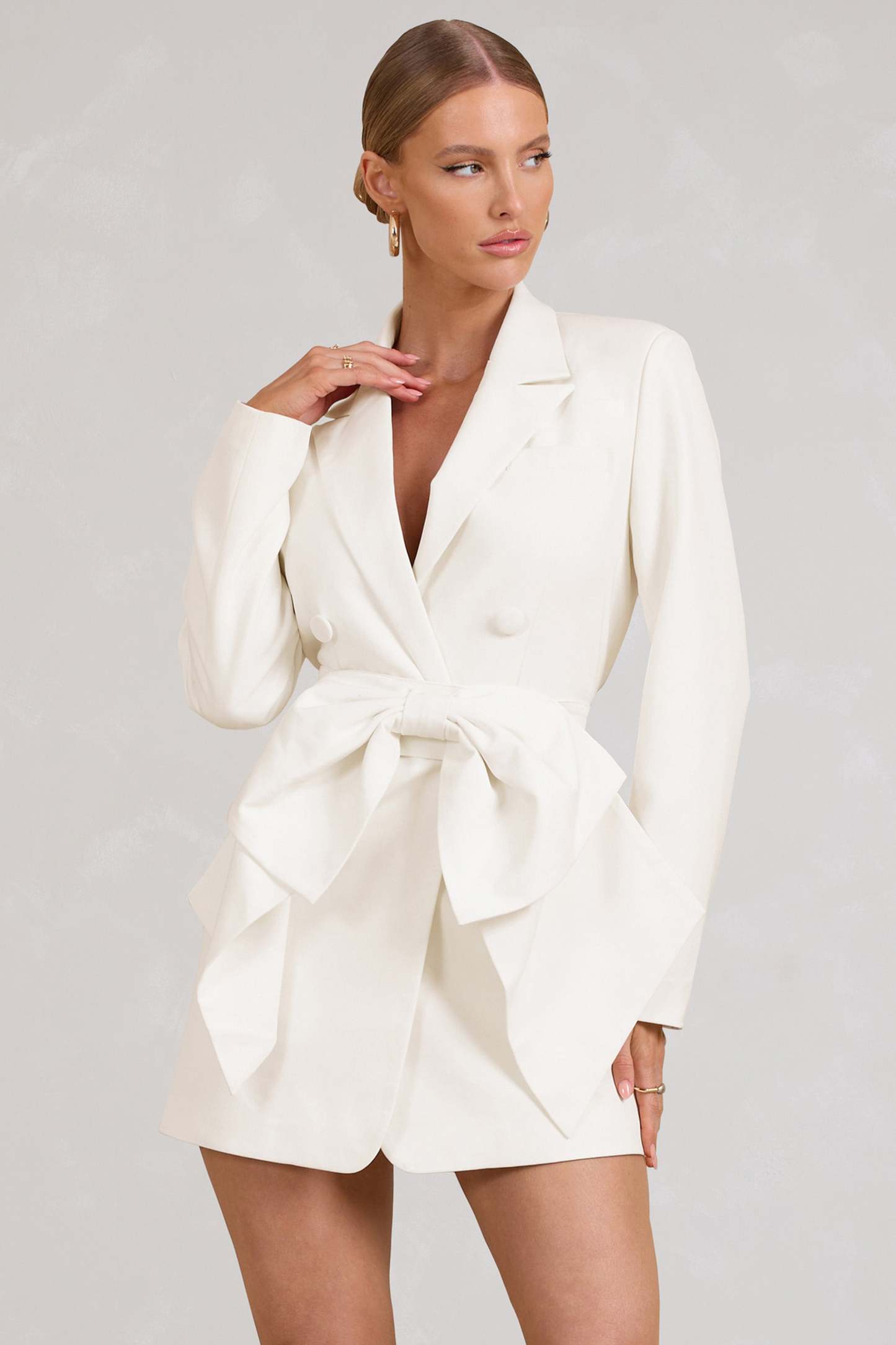 Prized White Tailored Blazer Mini Dress With Bow