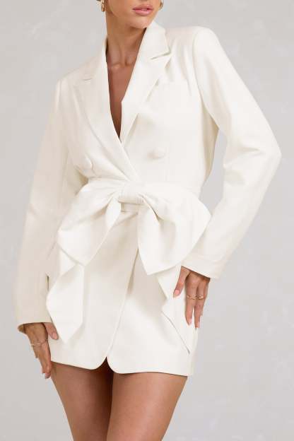 Prized White Tailored Blazer Mini Dress With Bow