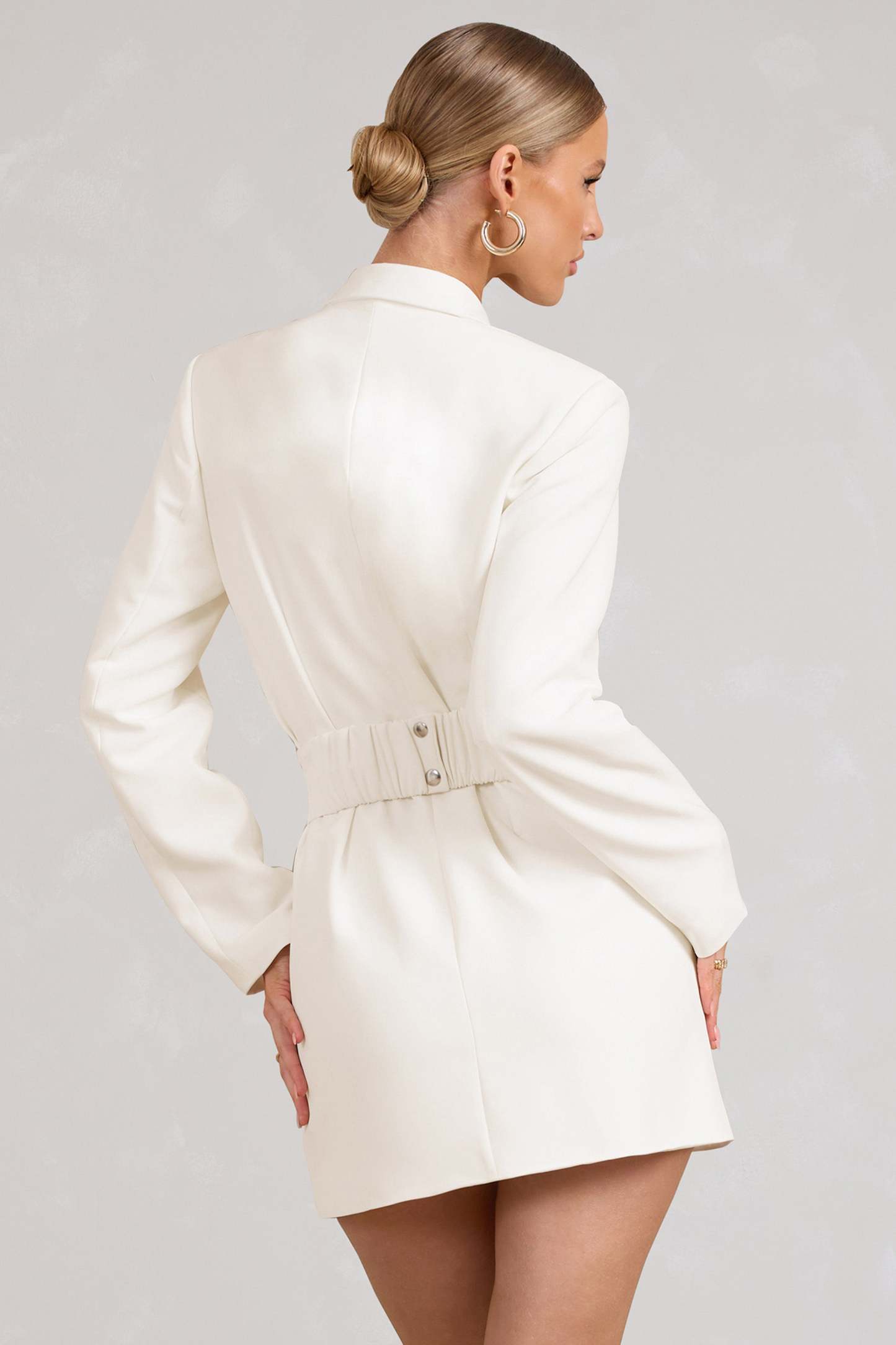 Prized White Tailored Blazer Mini Dress With Bow