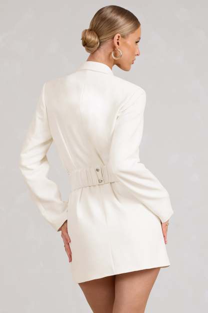 Prized White Tailored Blazer Mini Dress With Bow