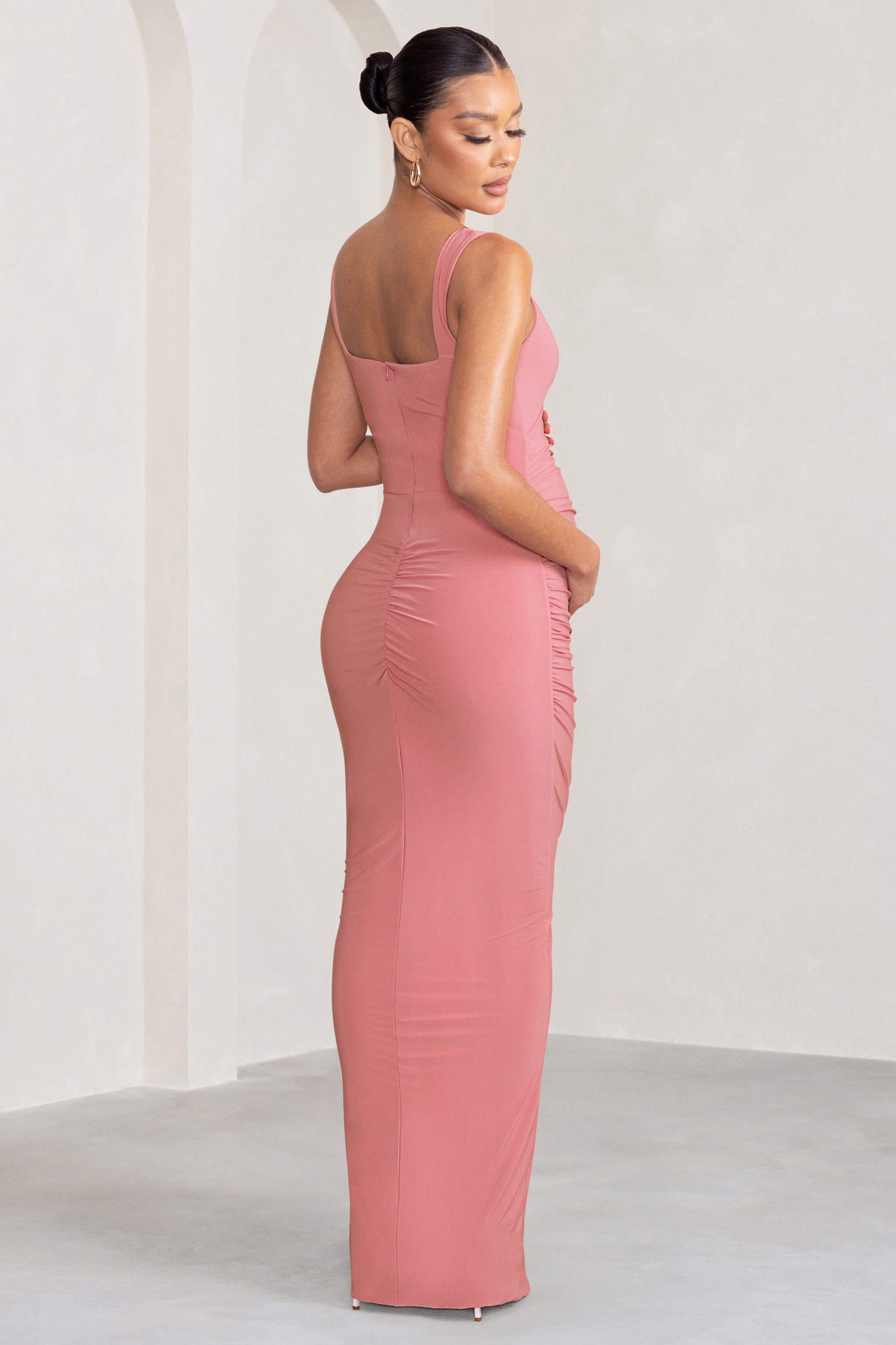 Avril Blush Square Neck Maternity Maxi Dress with Split