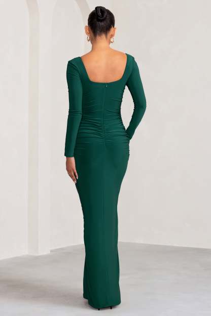 My Pleasure Bottle Green Long Sleeve Square Neck Maternity Maxi Dress with Split-Babyboo Dress Store. All Rights Reserved.
