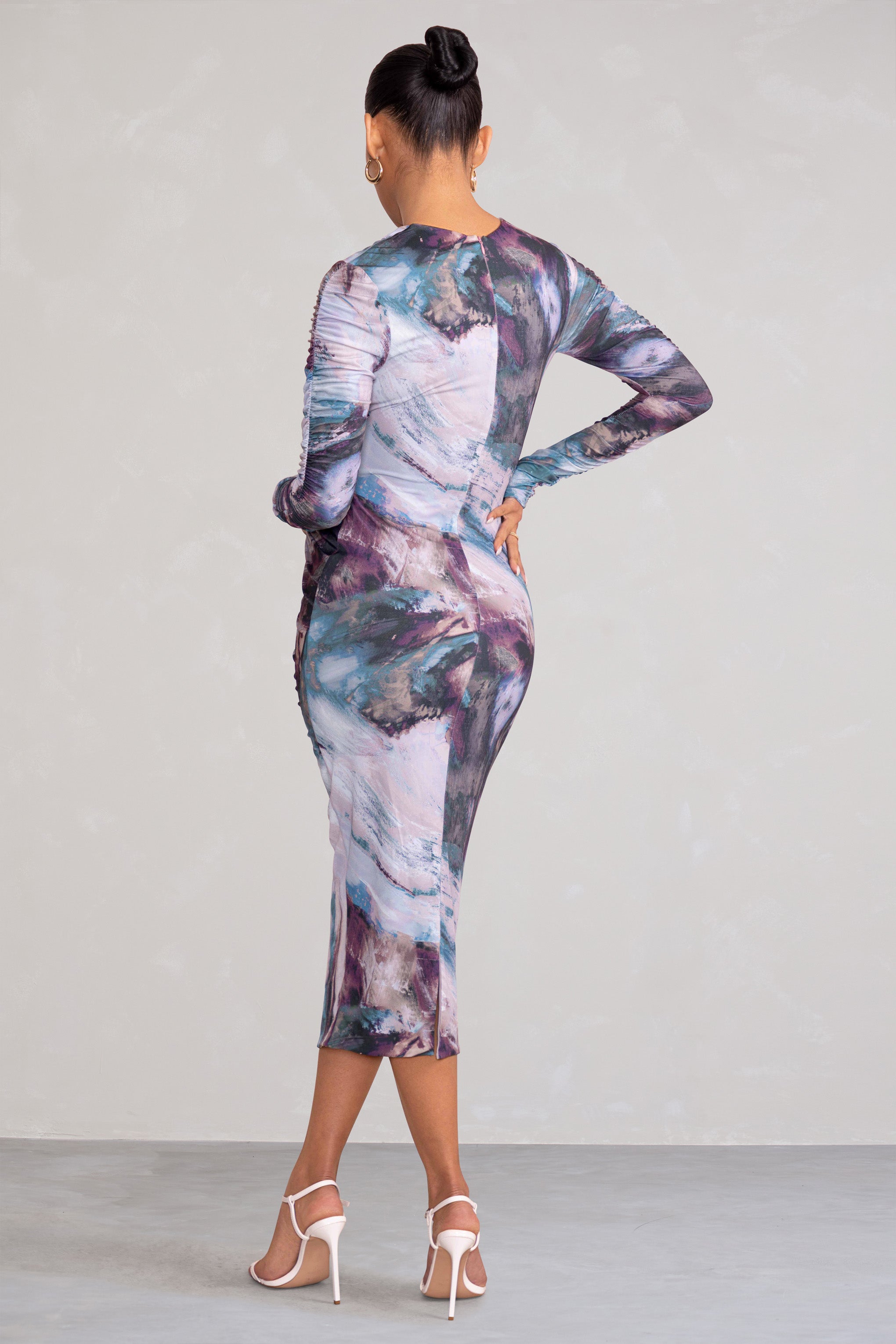Cait Multi Print Bodycon Maternity Midi Dress-Babyboo Dress Store. All Rights Reserved.