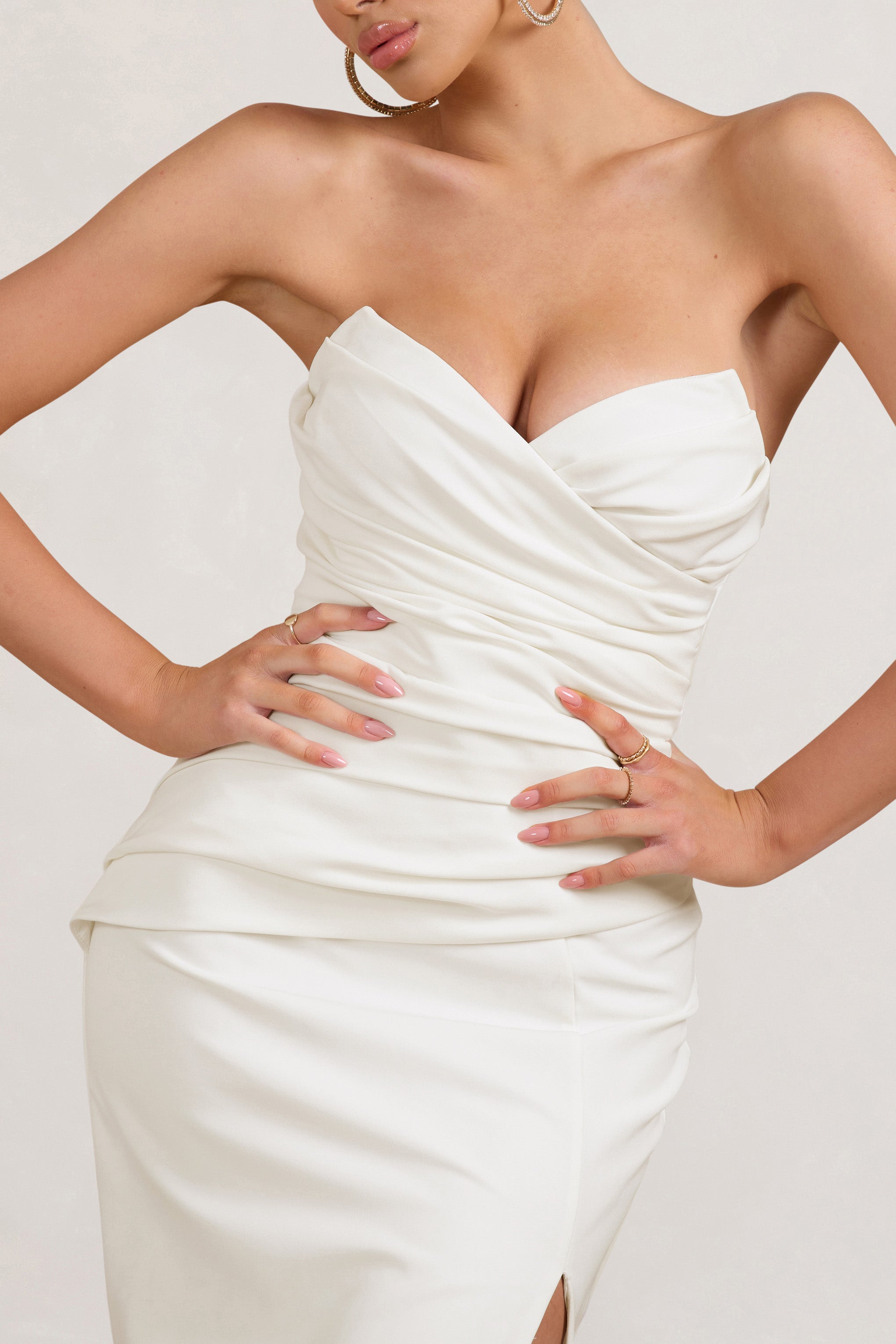 Elene White Pleated Split Fishtail Maxi Dress