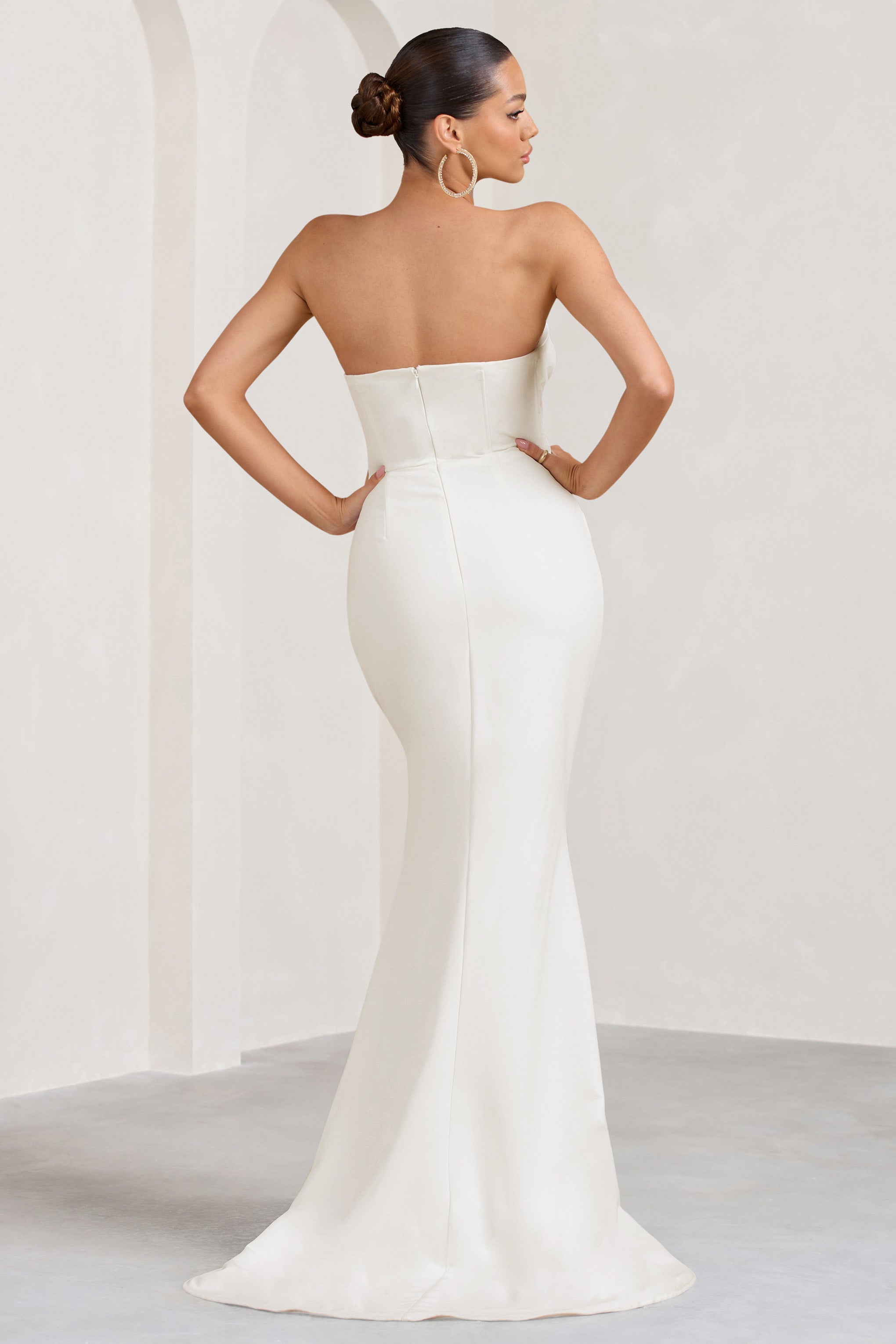 Elene White Pleated Split Fishtail Maxi Dress