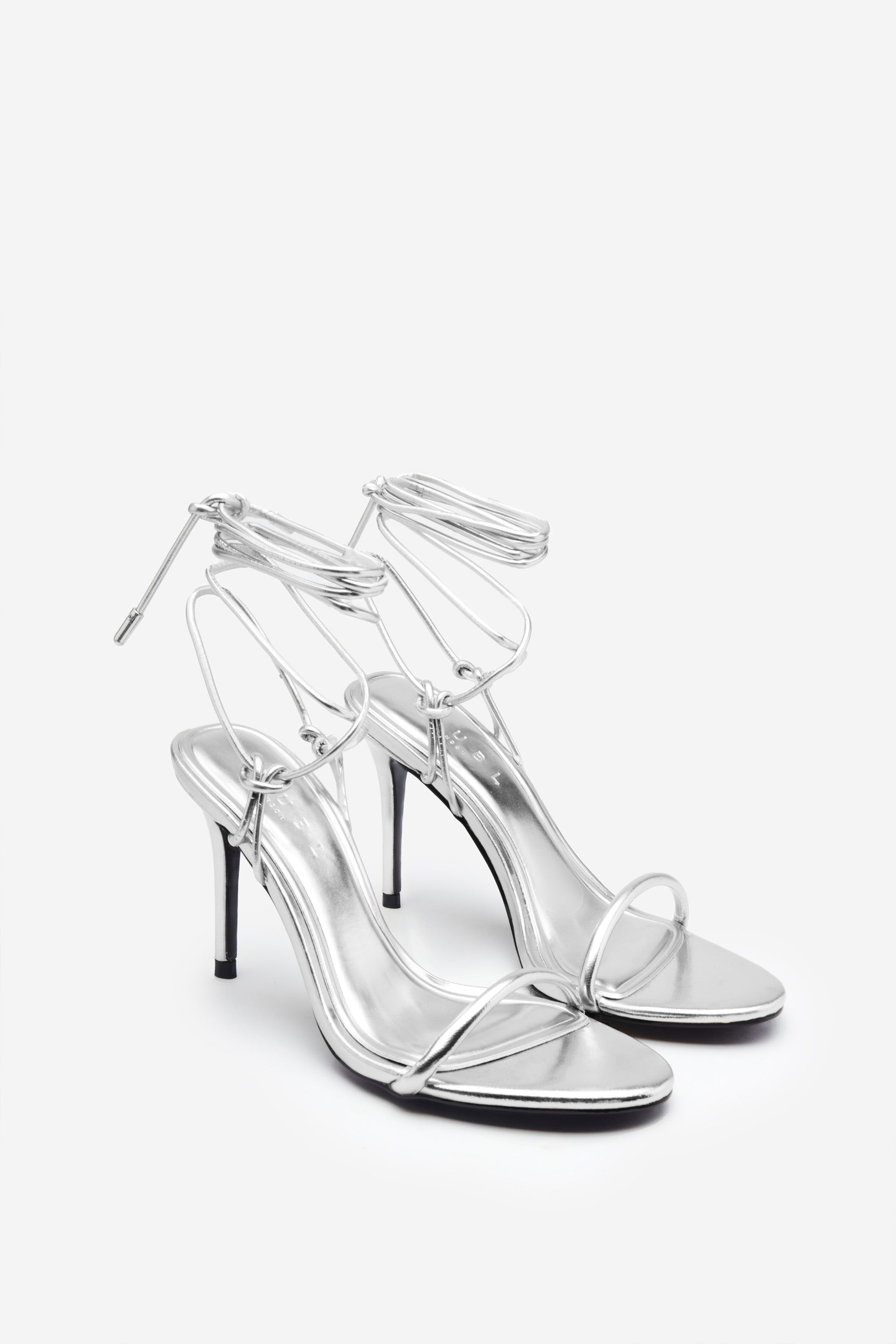 Crossed Wires Silver Metallic Lace-Up Heeled Sandals-Babyboo Dress Store. All Rights Reserved.