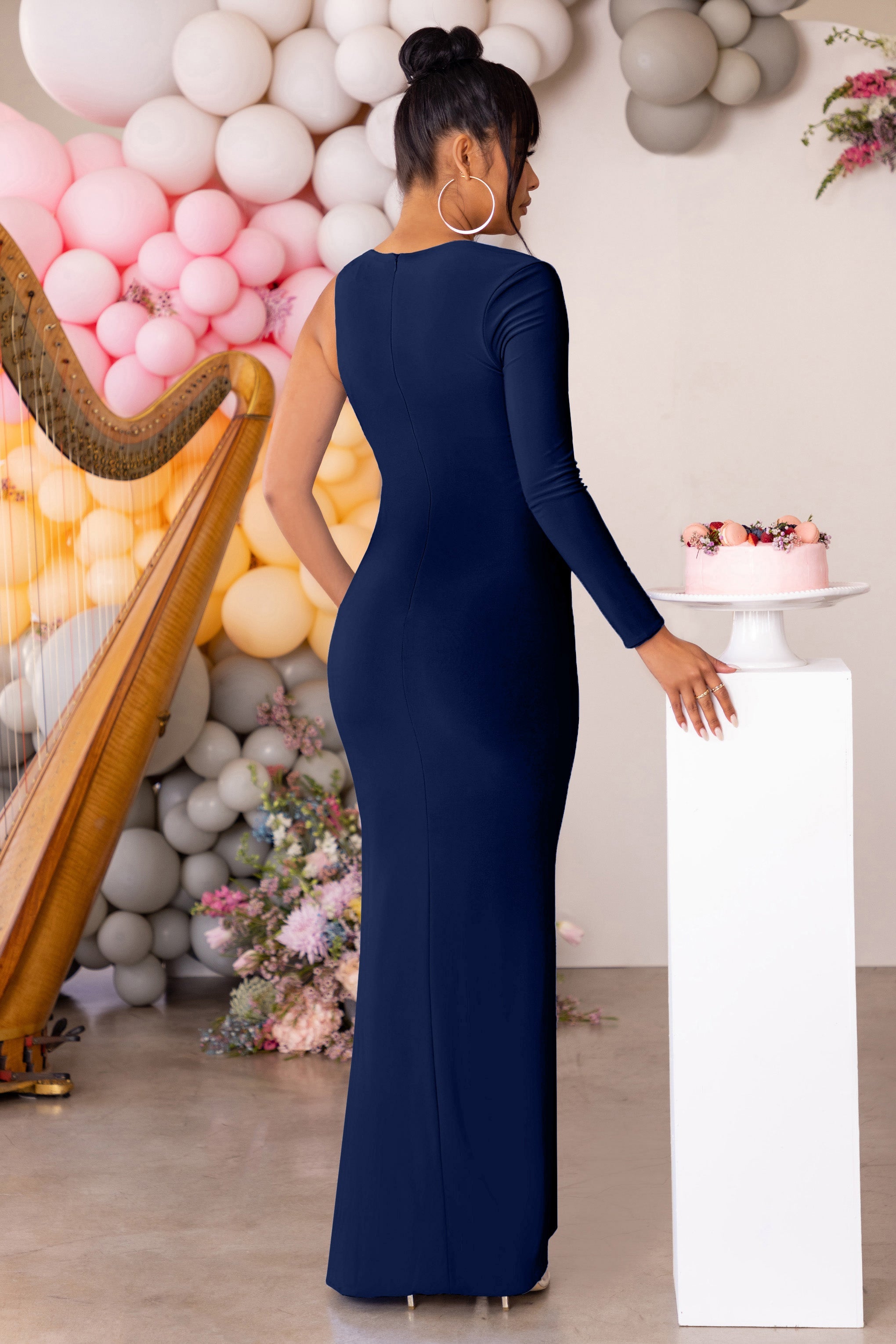 Oh Baby Navy Maternity One Shoulder Bodycon Maxi Dress-Babyboo Dress Store. All Rights Reserved.