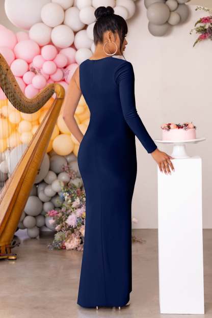 Oh Baby Navy Maternity One Shoulder Bodycon Maxi Dress-Babyboo Dress Store. All Rights Reserved.