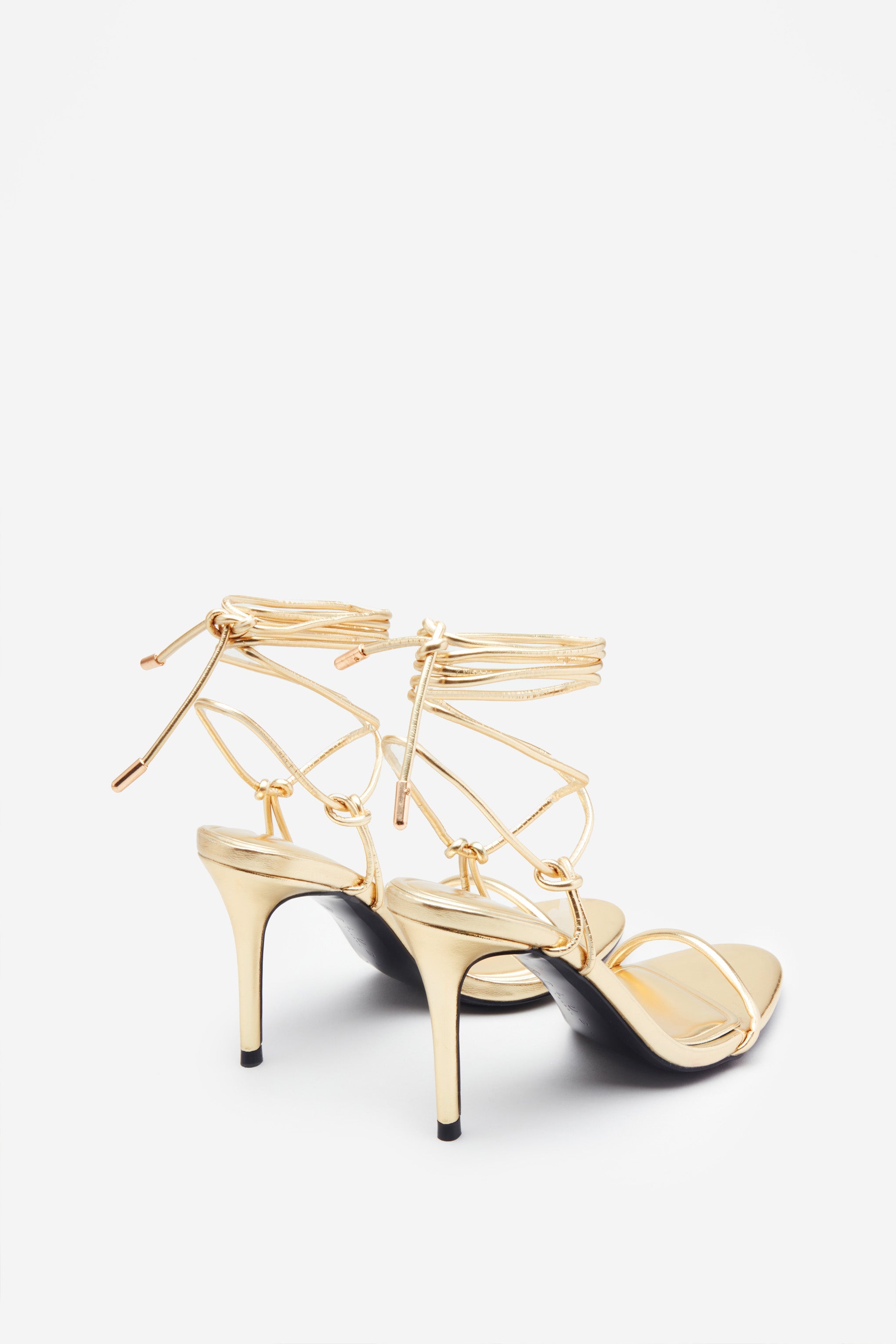Crossed Wires Gold Metallic Lace-Up Heeled Sandals-Babyboo Dress Store. All Rights Reserved.