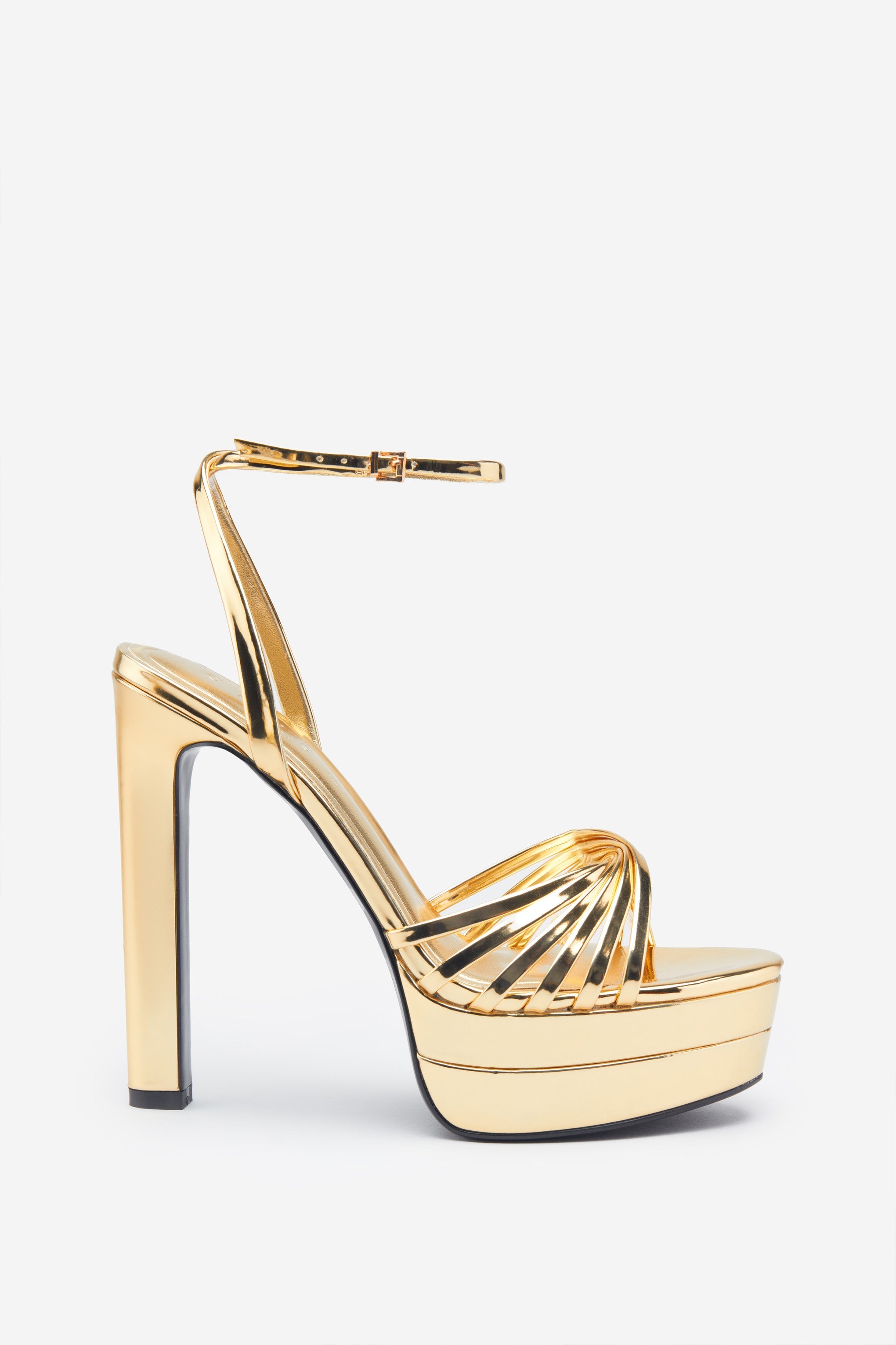 Mirror Mirror Gold Mirror Strappy Heeled Platform Sandals-Babyboo Dress Store. All Rights Reserved.