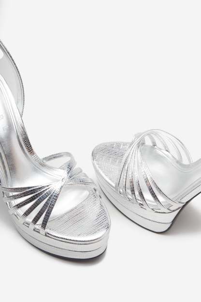 Mirror Mirror Silver Snakeskin Strappy Heeled Platform Sandals-Babyboo Dress Store. All Rights Reserved.