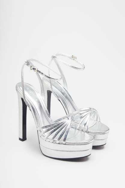 Mirror Mirror Silver Snakeskin Strappy Heeled Platform Sandals-Babyboo Dress Store. All Rights Reserved.
