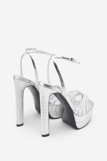 Mirror Mirror Silver Snakeskin Strappy Heeled Platform Sandals-Babyboo Dress Store. All Rights Reserved.