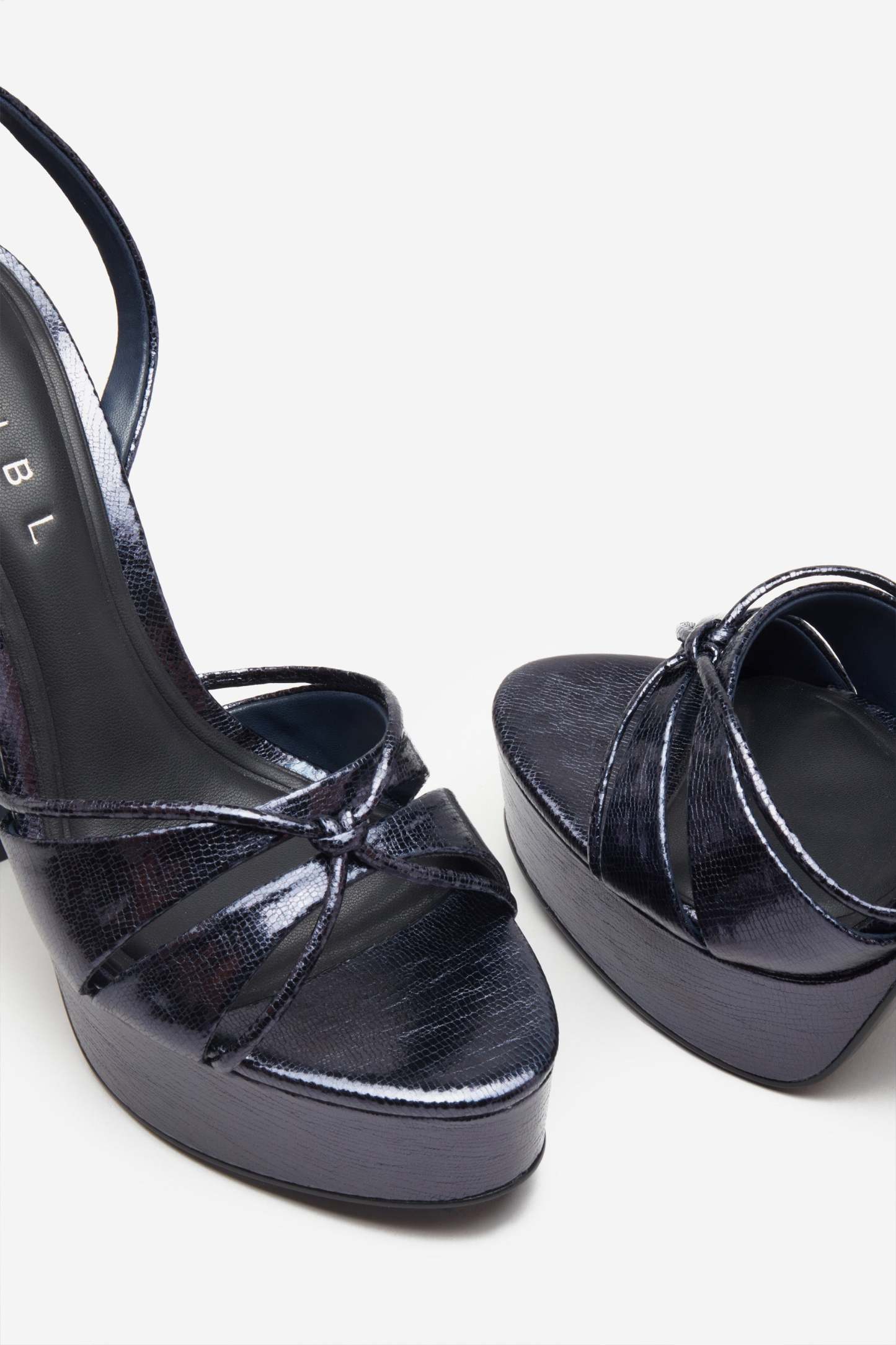 Bold Soul Navy Strappy Heeled Platform Sandals With Diamante Buckles