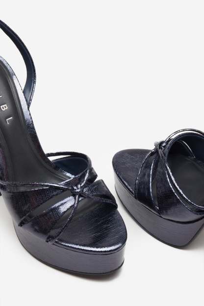 Bold Soul Navy Strappy Heeled Platform Sandals With Diamante Buckles