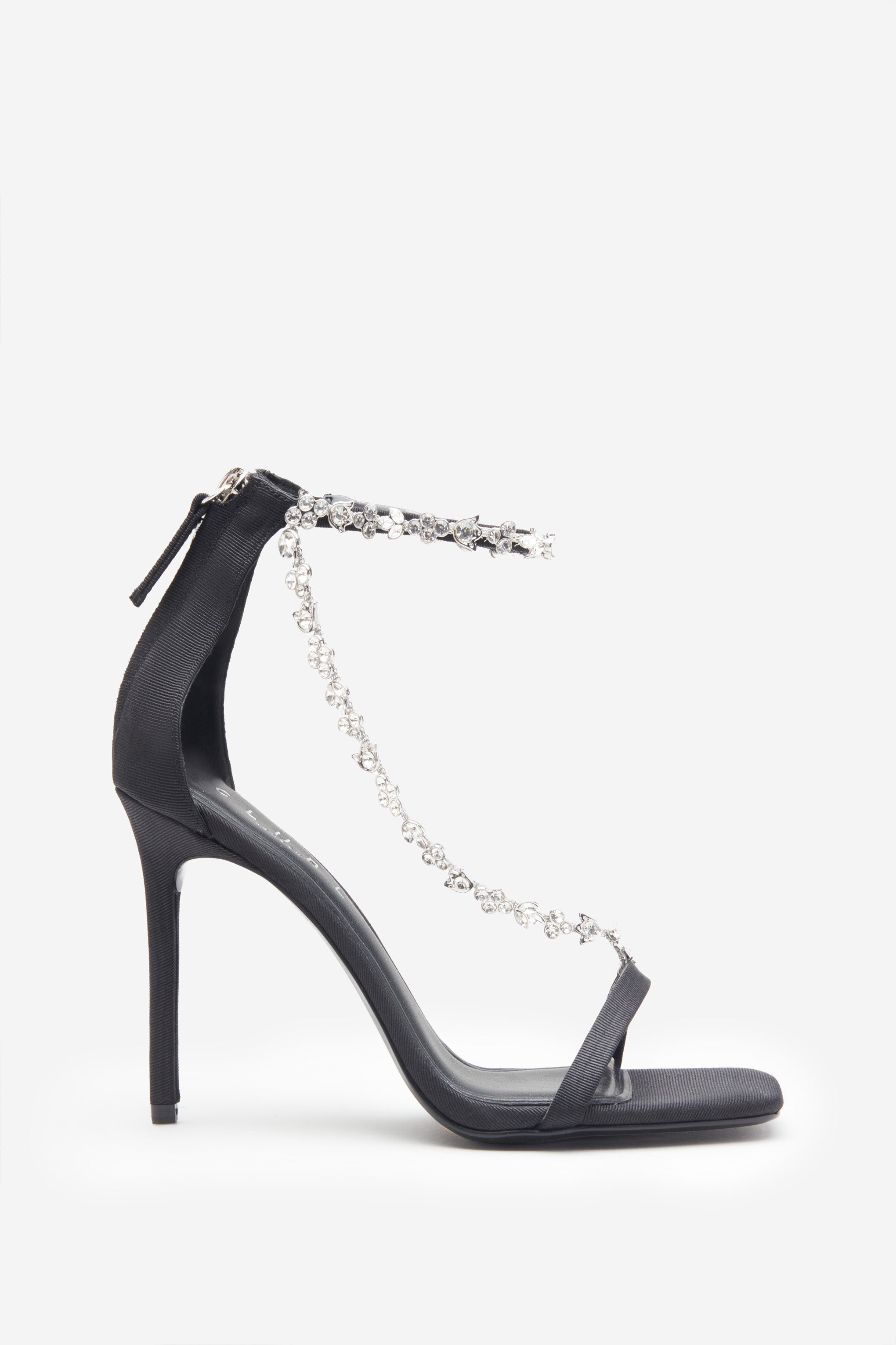 Oh Please Black Strappy Heeled Sandals With Diamante Chains-Babyboo Dress Store. All Rights Reserved.