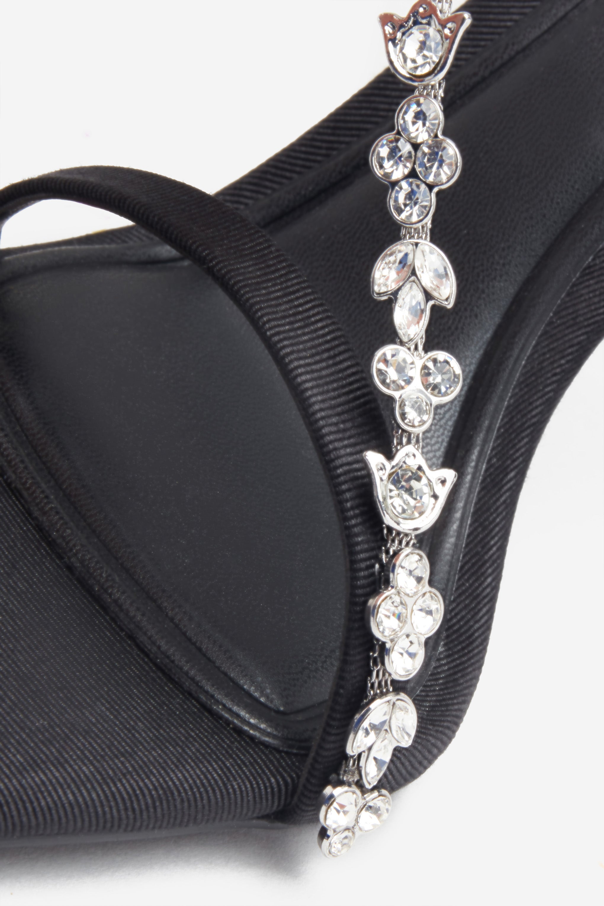 Oh Please Black Strappy Heeled Sandals With Diamante Chains-Babyboo Dress Store. All Rights Reserved.