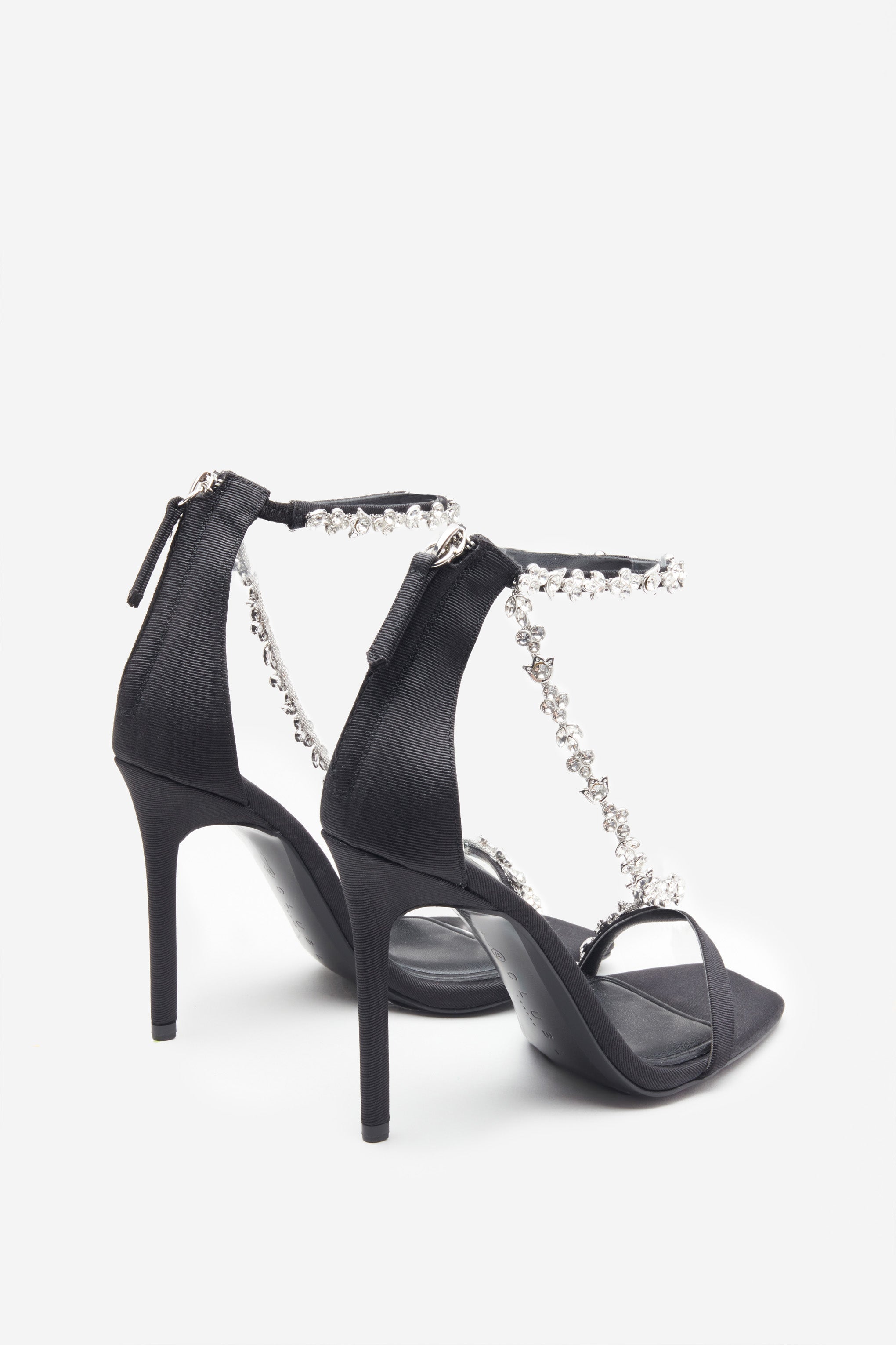Oh Please Black Strappy Heeled Sandals With Diamante Chains-Babyboo Dress Store. All Rights Reserved.