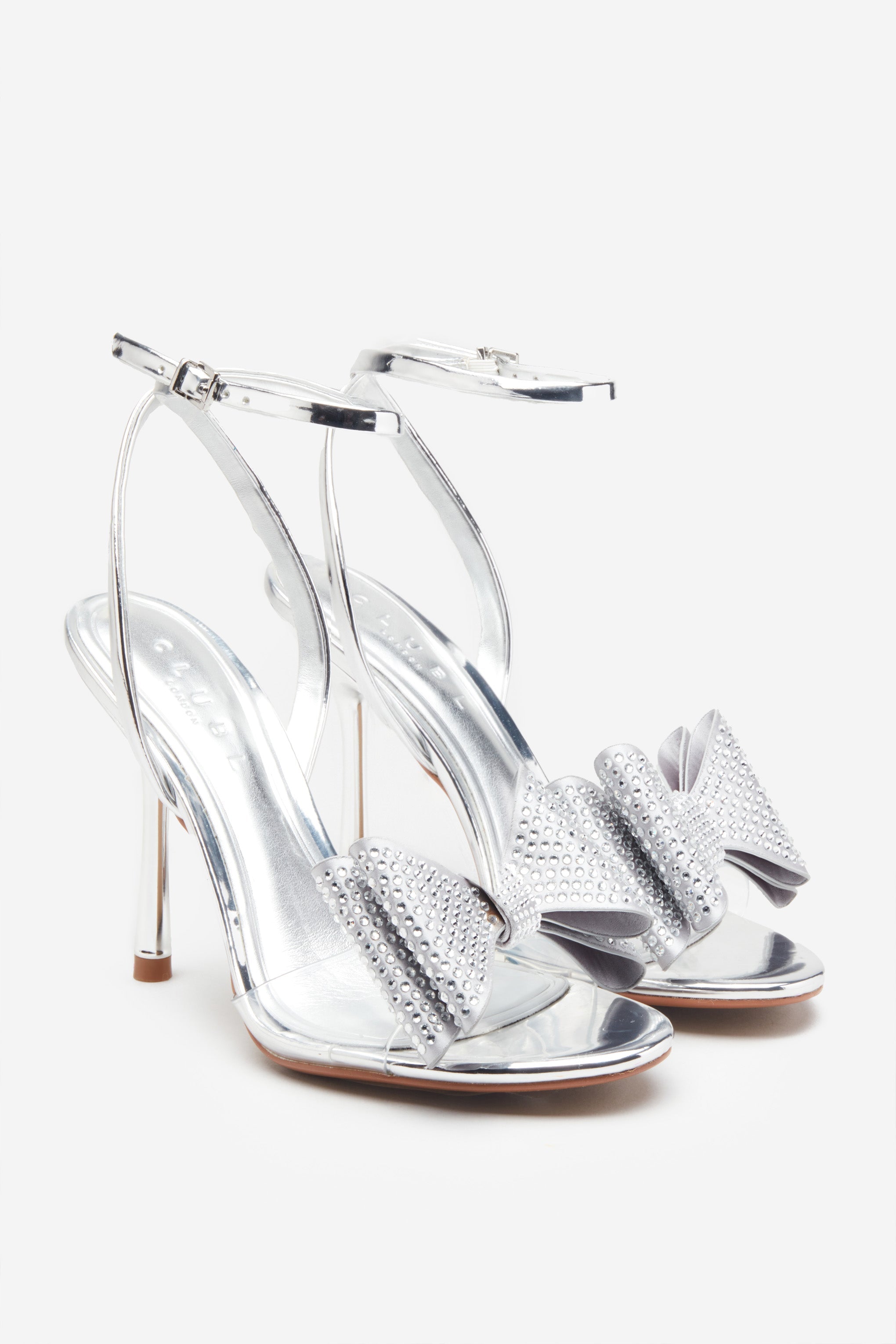 Bowing Silver Metallic Heeled Sandals With Diamante Bows-Babyboo Dress Store. All Rights Reserved.