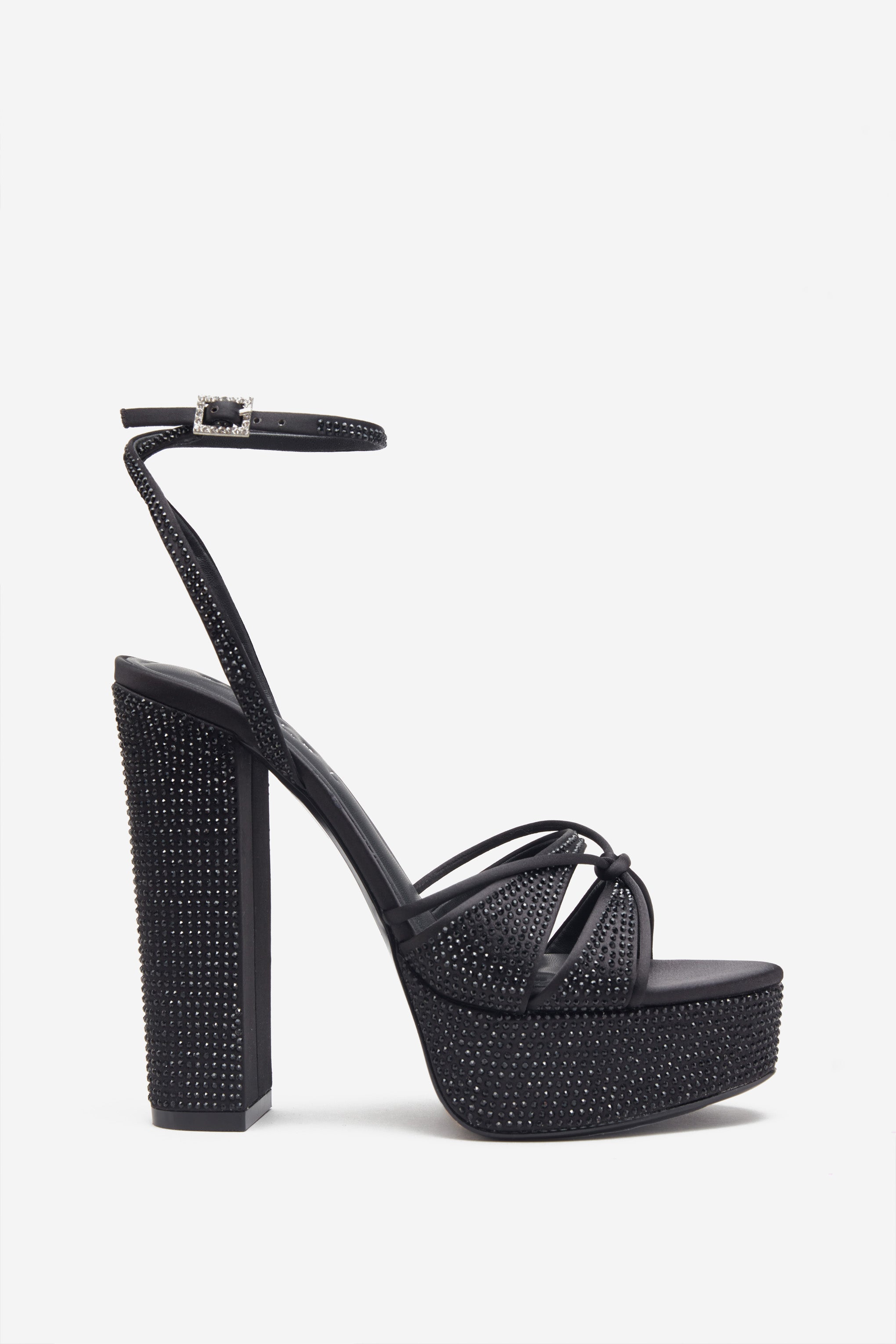 Crystal Cut Black Strappy Heeled Platform Sandals With Diamante Buckles-Babyboo Dress Store. All Rights Reserved.