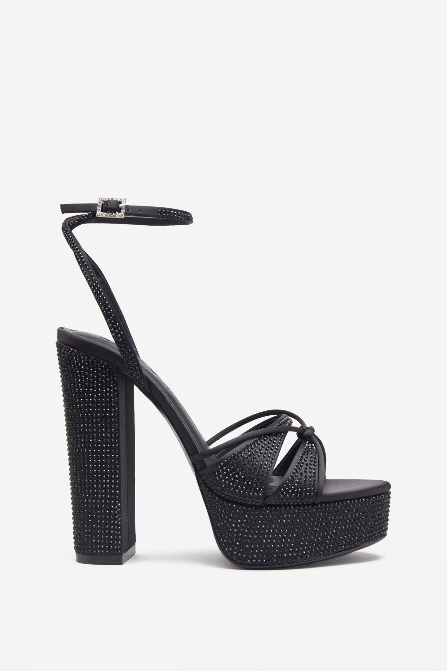 Crystal Cut Black Strappy Heeled Platform Sandals With Diamante Buckles-Babyboo Dress Store. All Rights Reserved.