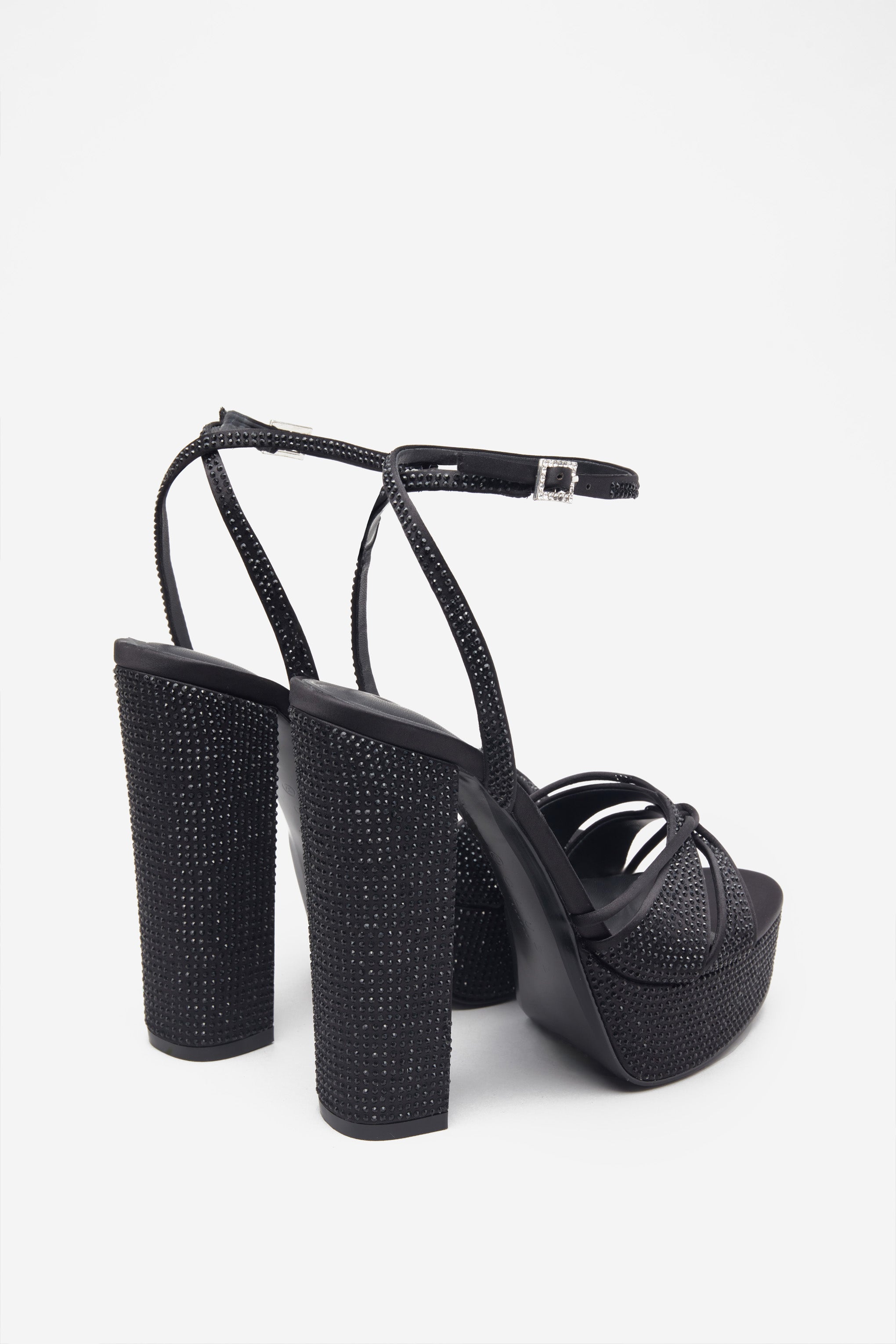 Crystal Cut Black Strappy Heeled Platform Sandals With Diamante Buckles-Babyboo Dress Store. All Rights Reserved.