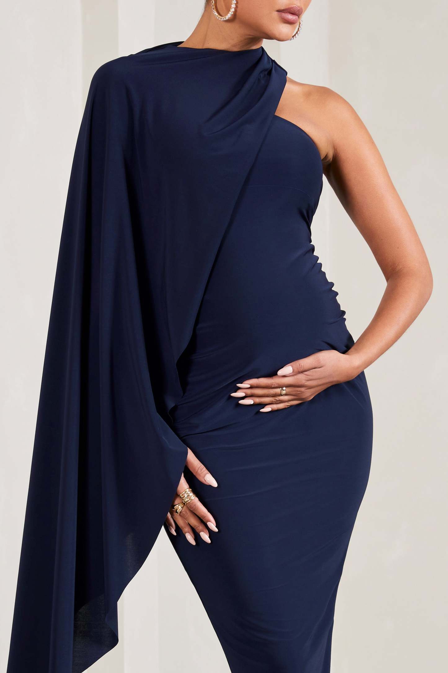 New Chapter Navy Asymmetric Maternity Midi Dress With Cape-Babyboo Dress Store. All Rights Reserved.