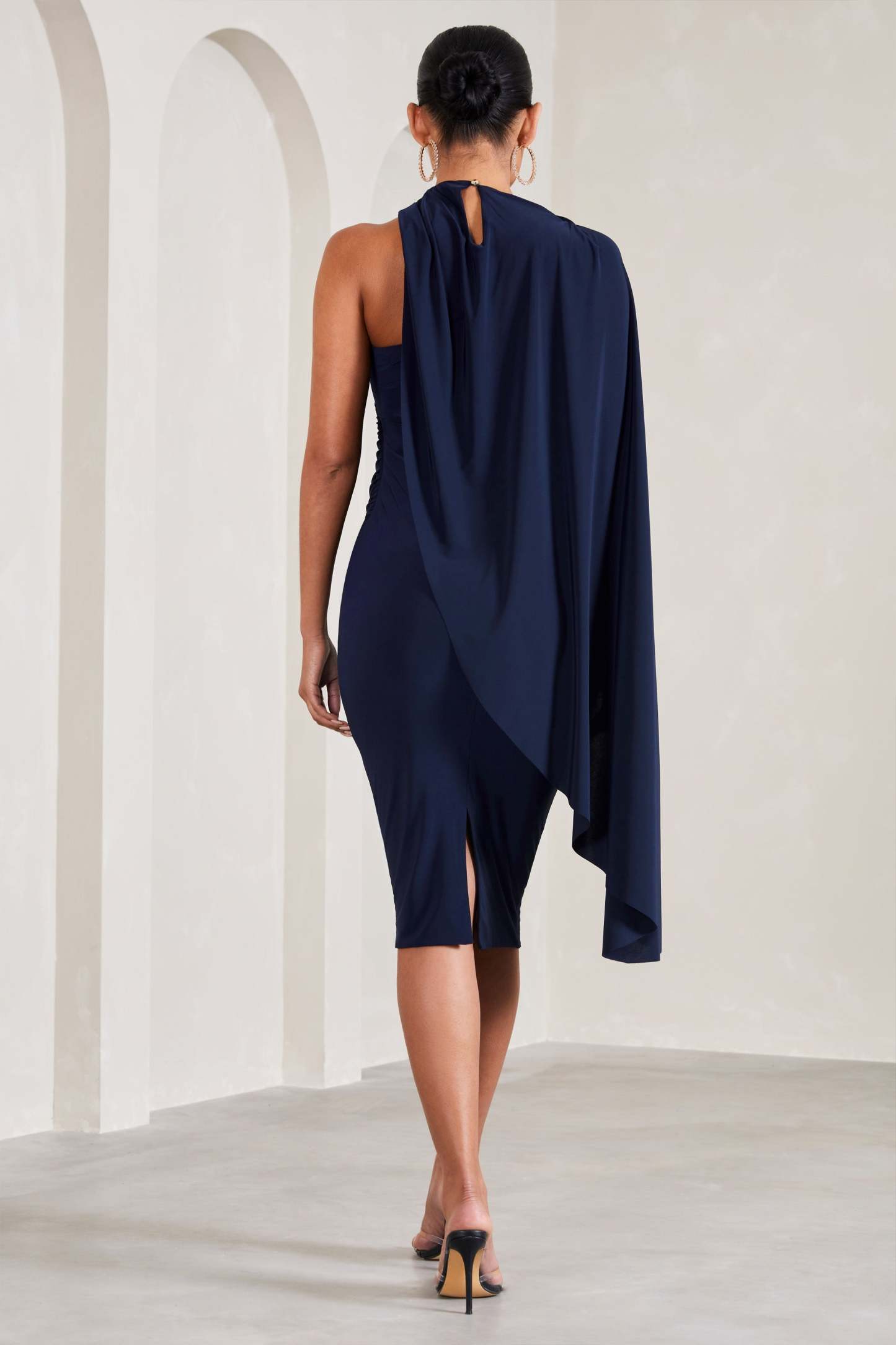 New Chapter Navy Asymmetric Maternity Midi Dress With Cape-Babyboo Dress Store. All Rights Reserved.
