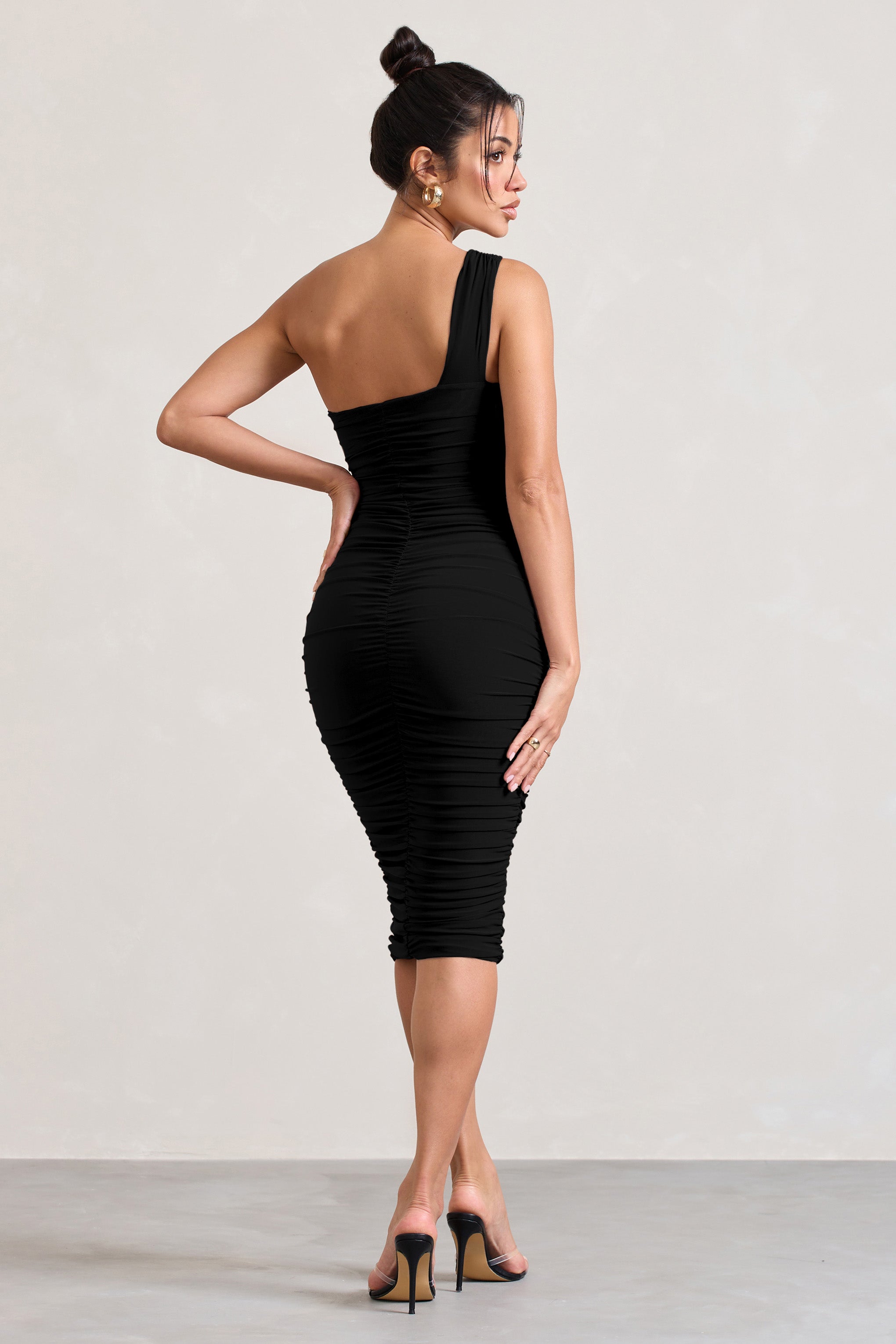 Contour Black One Shoulder Bodycon Midi Dress-Babyboo Dress Store. All Rights Reserved.