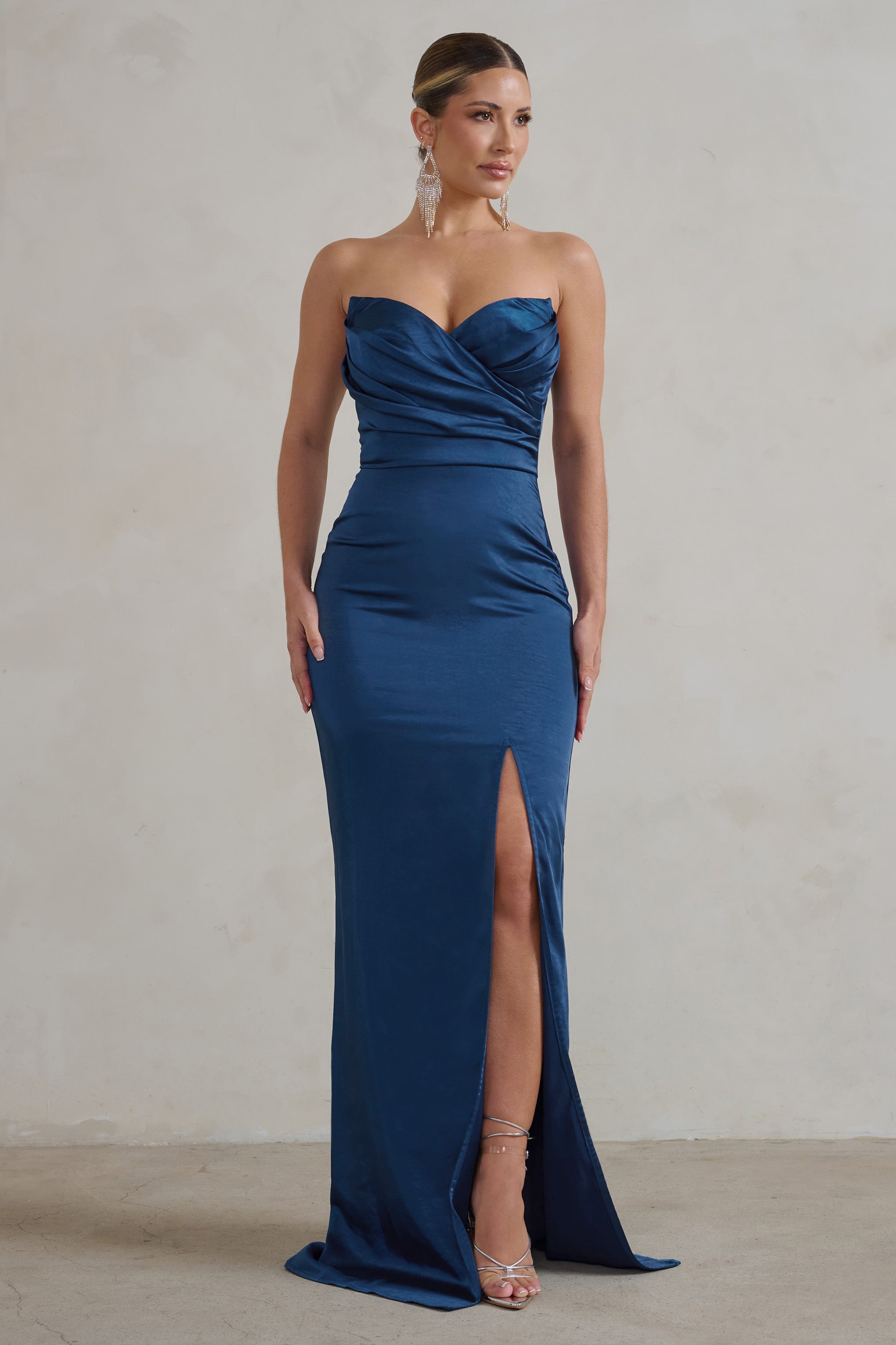Coraline Navy Strapless Maxi Dress With Split-Babyboo Dress Store. All Rights Reserved.