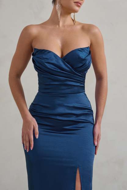Coraline Navy Strapless Maxi Dress With Split-Babyboo Dress Store. All Rights Reserved.