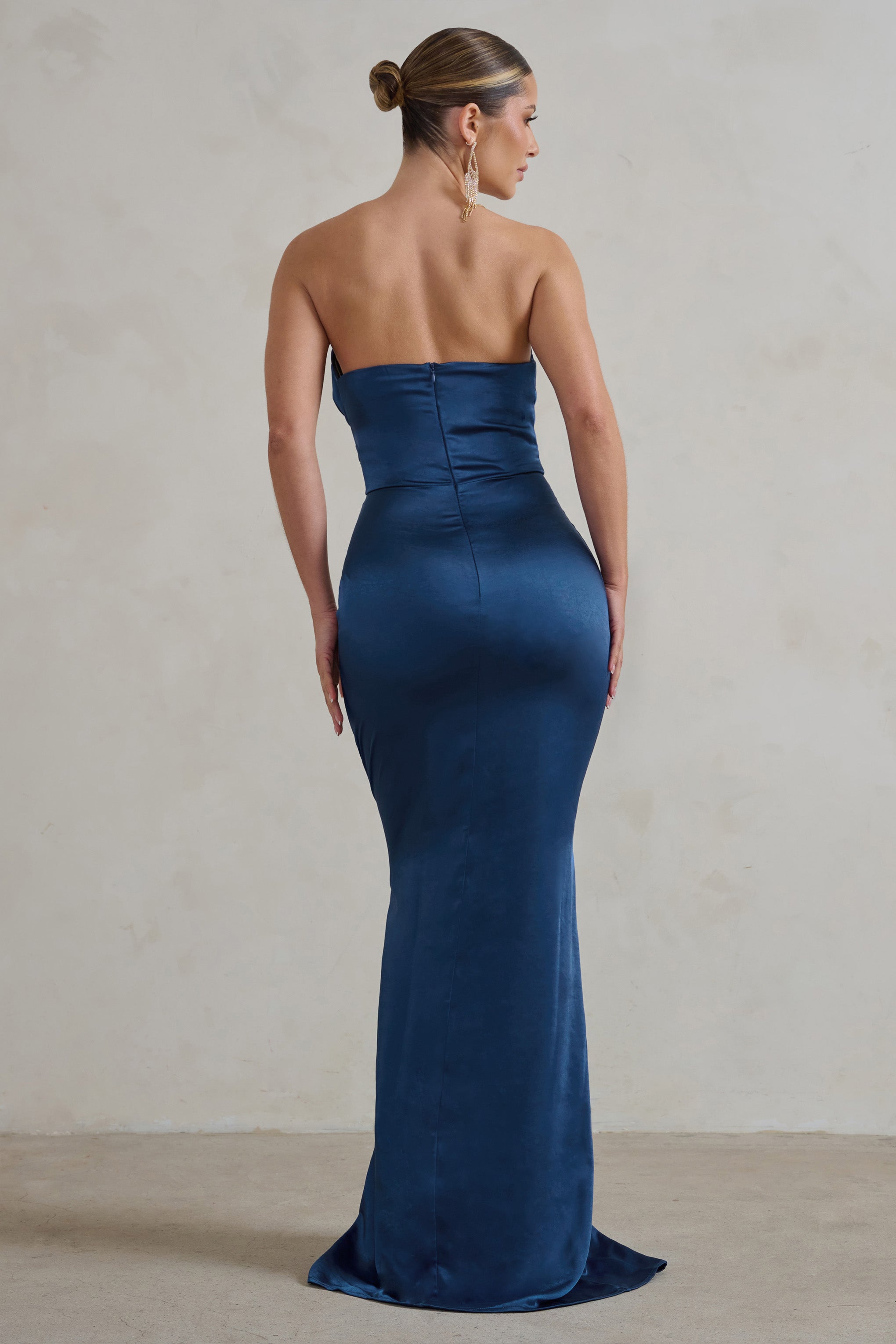 Coraline Navy Strapless Maxi Dress With Split-Babyboo Dress Store. All Rights Reserved.