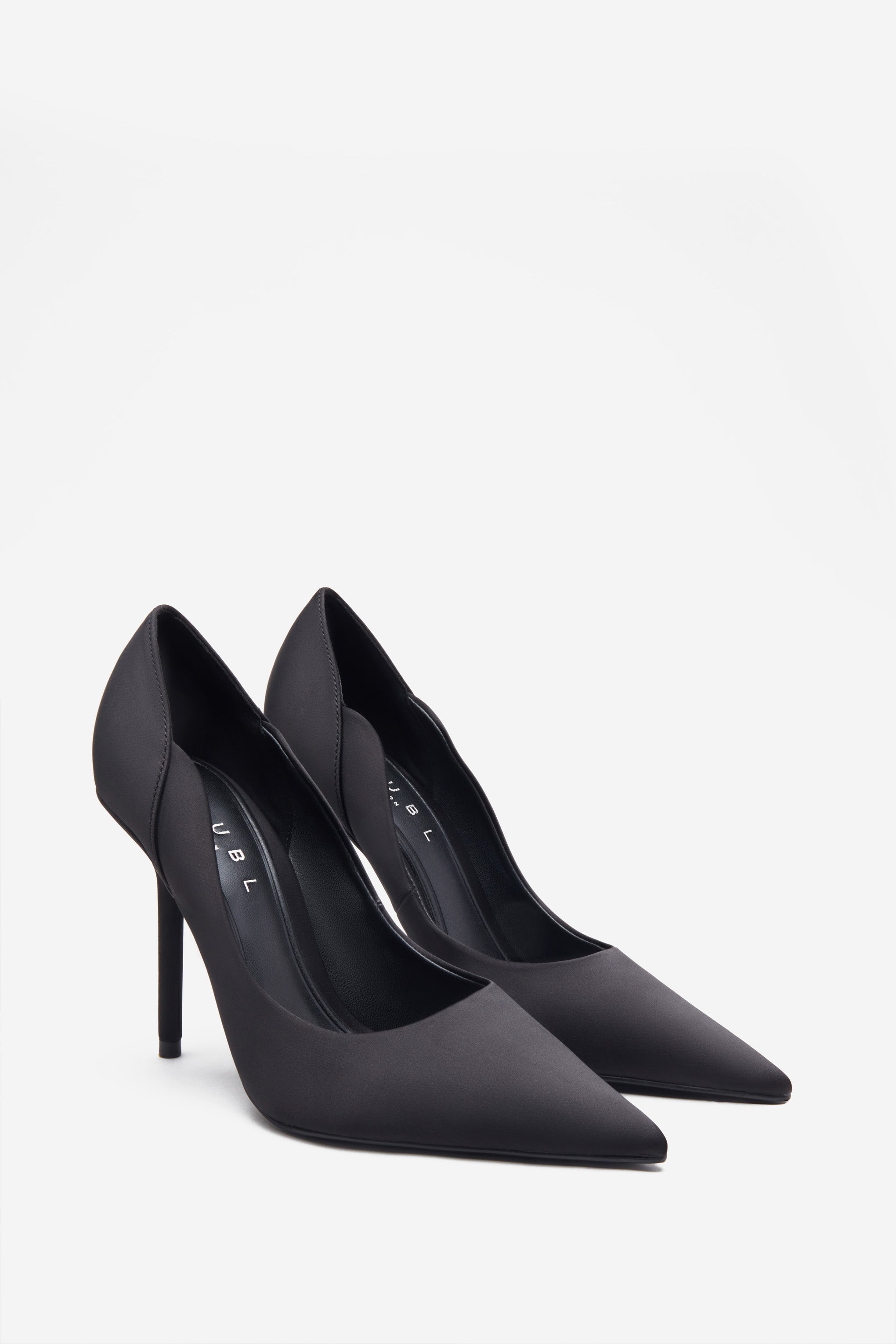 Blade Black Satin Court Heels With Scallop Edge