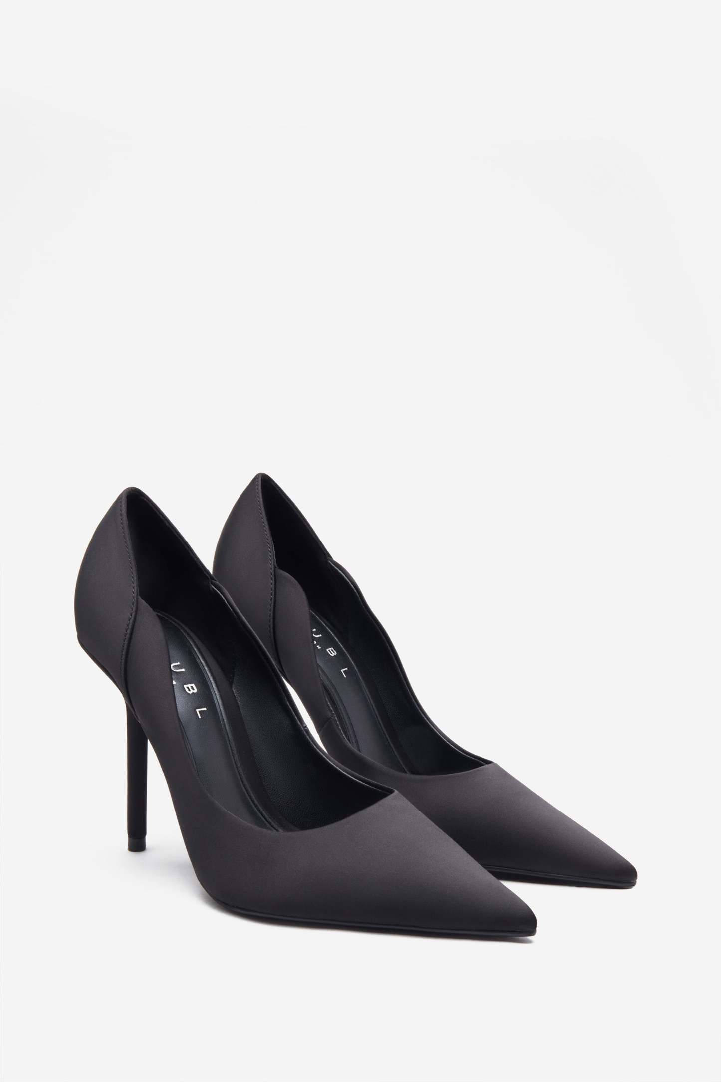 Blade Black Satin Court Heels With Scallop Edge